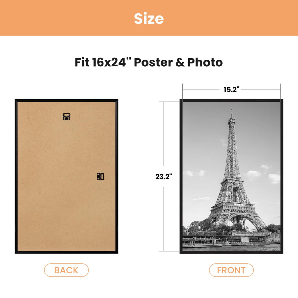 upsimples 12x16 Picture Frame Black 3 Pack, Scratch-Proof Poster Frames 12 x 16 for Photo Gallery - Slide-In Strips, Horizontal or Vertical Wall Mounting