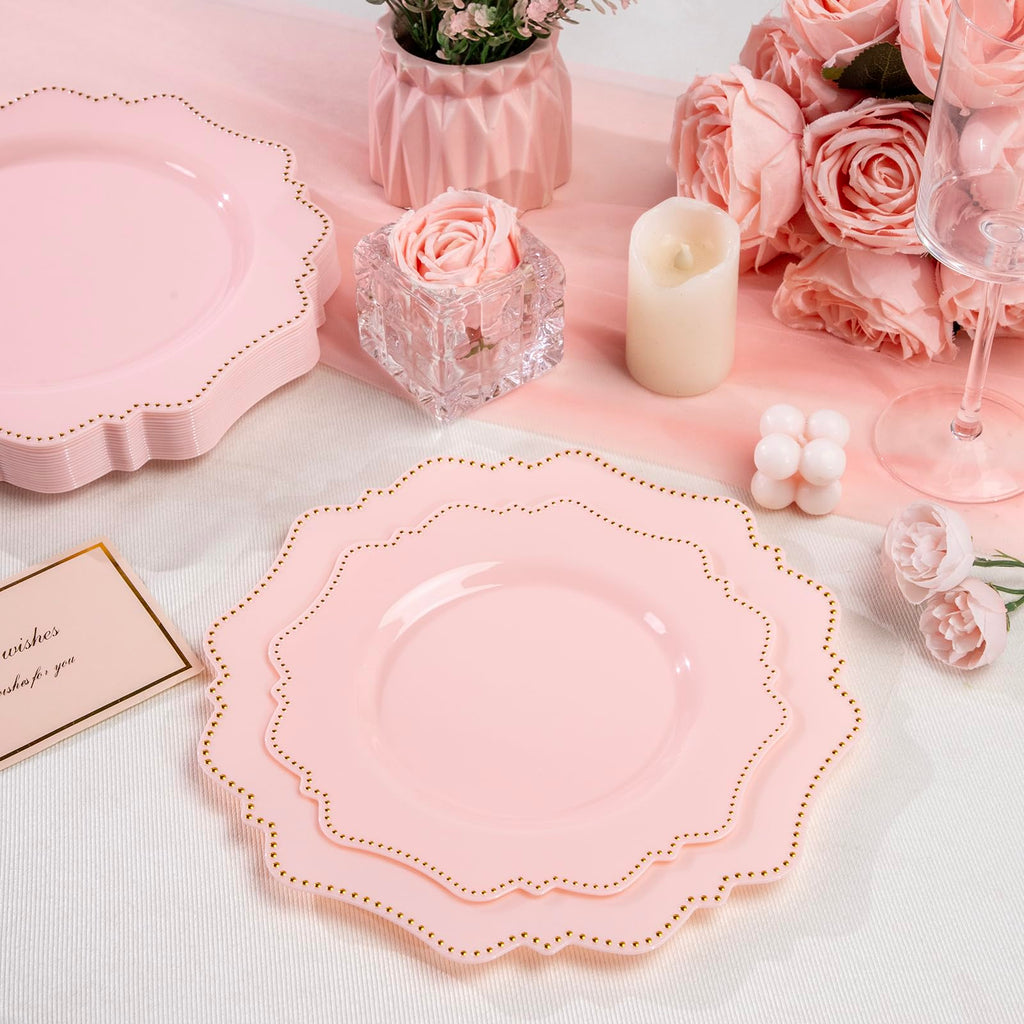 COLOSUS 60PCS White Plastic Plates for 30 guests-Fancy Plastic Beaded Plates,Plastic Plates for Party, Elegant White plates,Include 30 PCS 10.5" Dinner plates & 30PCS 8.25" Dessert plates for easter