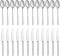 KINGSTONE 8 Inch 18/10 Stainless Steel Spoon Dinner Spoons Set of 12 and 8.9-Inch Dinner Knives Set of 12, Spoons and Dinner Knives for Home, Kitchen, Weddings, Parties or Restaurant, Dishwasher Safe