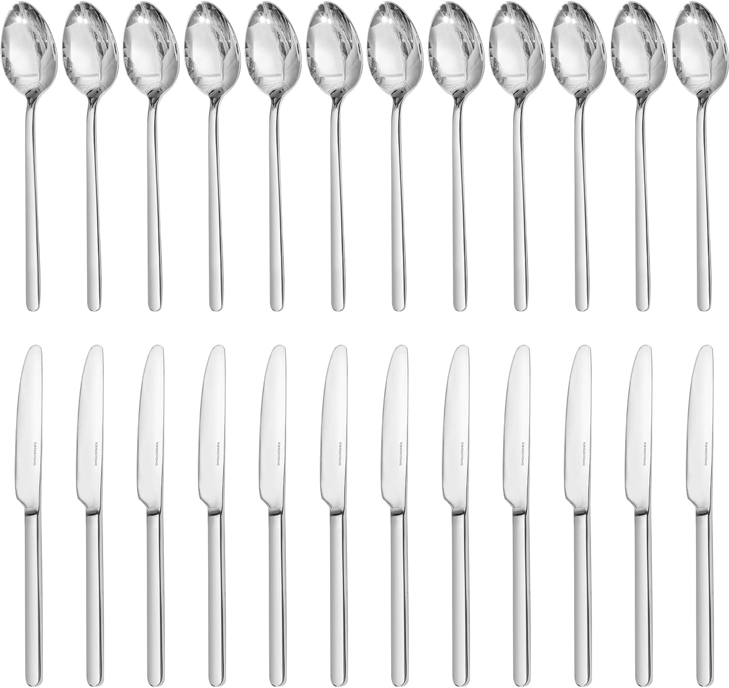 KINGSTONE 8 Inch 18/10 Stainless Steel Spoon Dinner Spoons Set of 12 and 8.9-Inch Dinner Knives Set of 12, Spoons and Dinner Knives for Home, Kitchen, Weddings, Parties or Restaurant, Dishwasher Safe