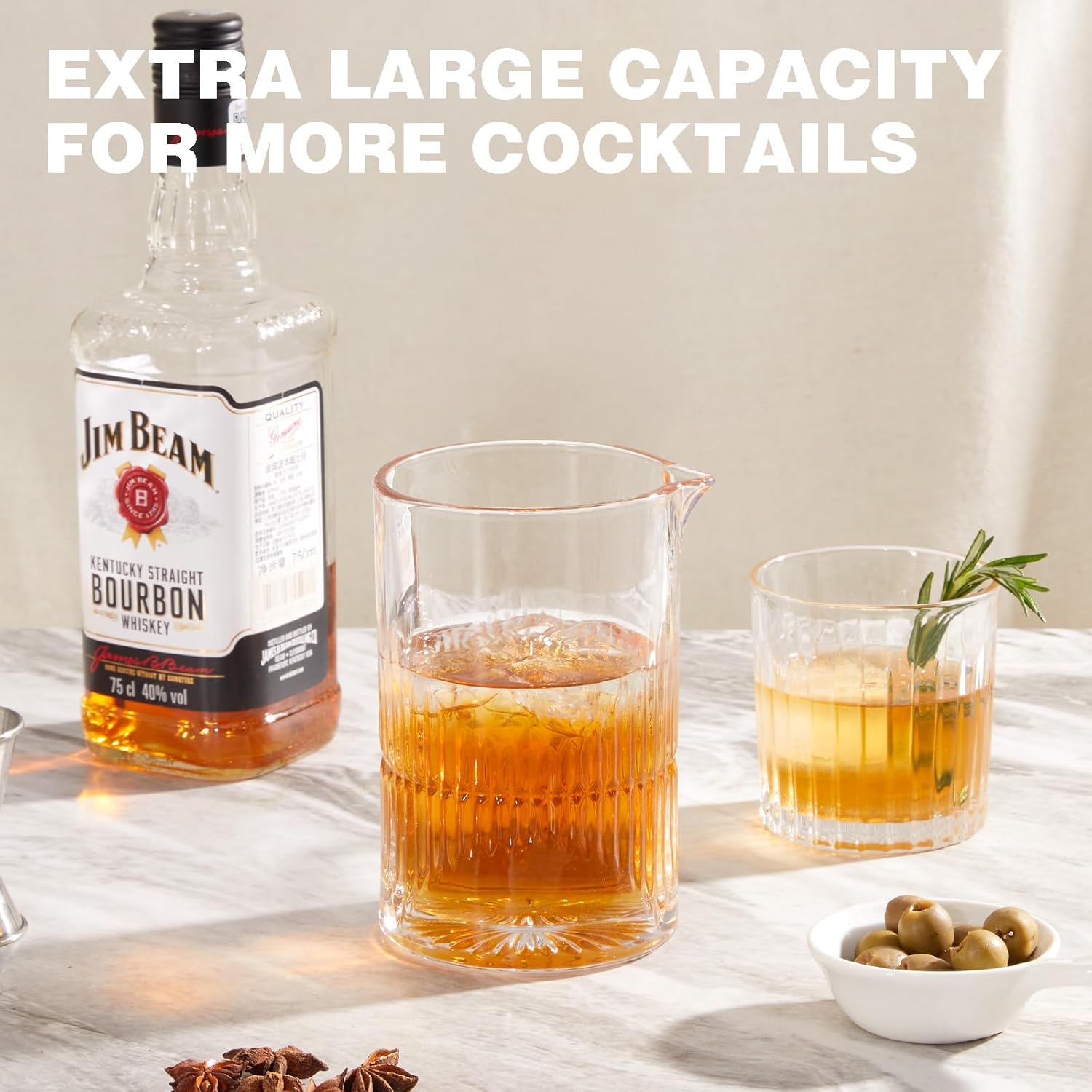 KITESSENSU Premium Cocktail Mixing Glass 23oz - Crystal Cocktail Mixer Bar Accessories to Mix & Stir - Heavy Duty Mixing Pitcher with Weighted Bottom - Classic Bar Tools Bartender Accessories