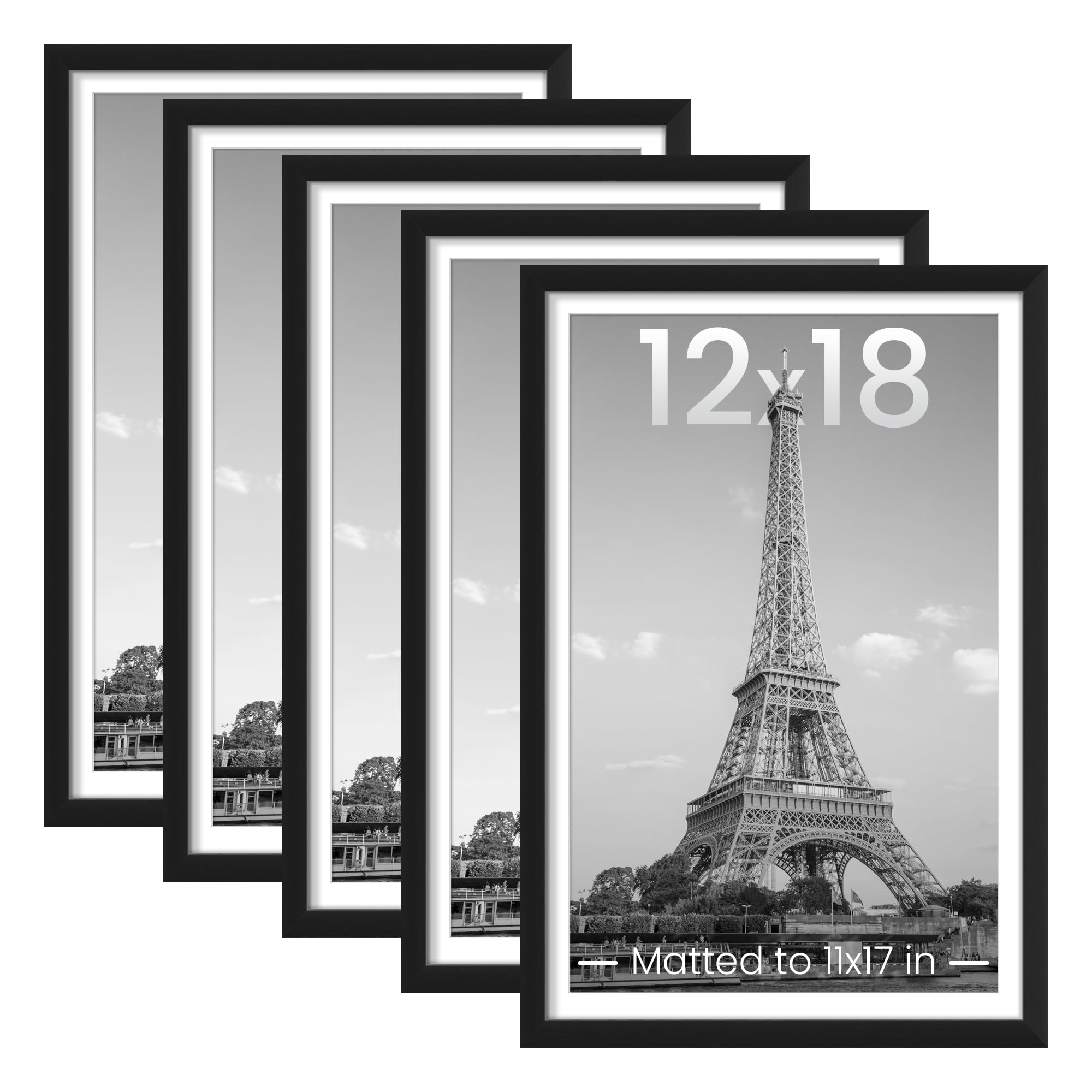 upsimples 8x10 Picture Frame Set of 5, Display Pictures 5x7 with Mat or 8 x 10 Without, Wall Gallery Photo Frames, Black