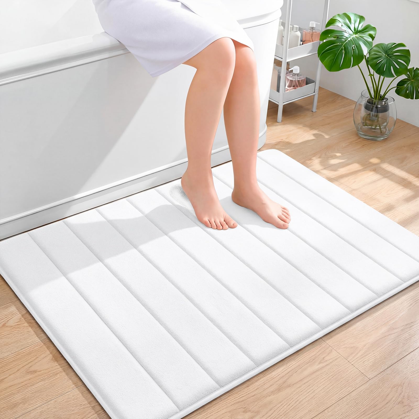 OLANLY Memory Foam Bath Mat 30x20, Super Soft Absorbent Bathroom Rugs, Quick Dry, Machine Washable Shower Floor Rugs, Bathmat Carpet, Bathroom Home Decor Accessories, Grey