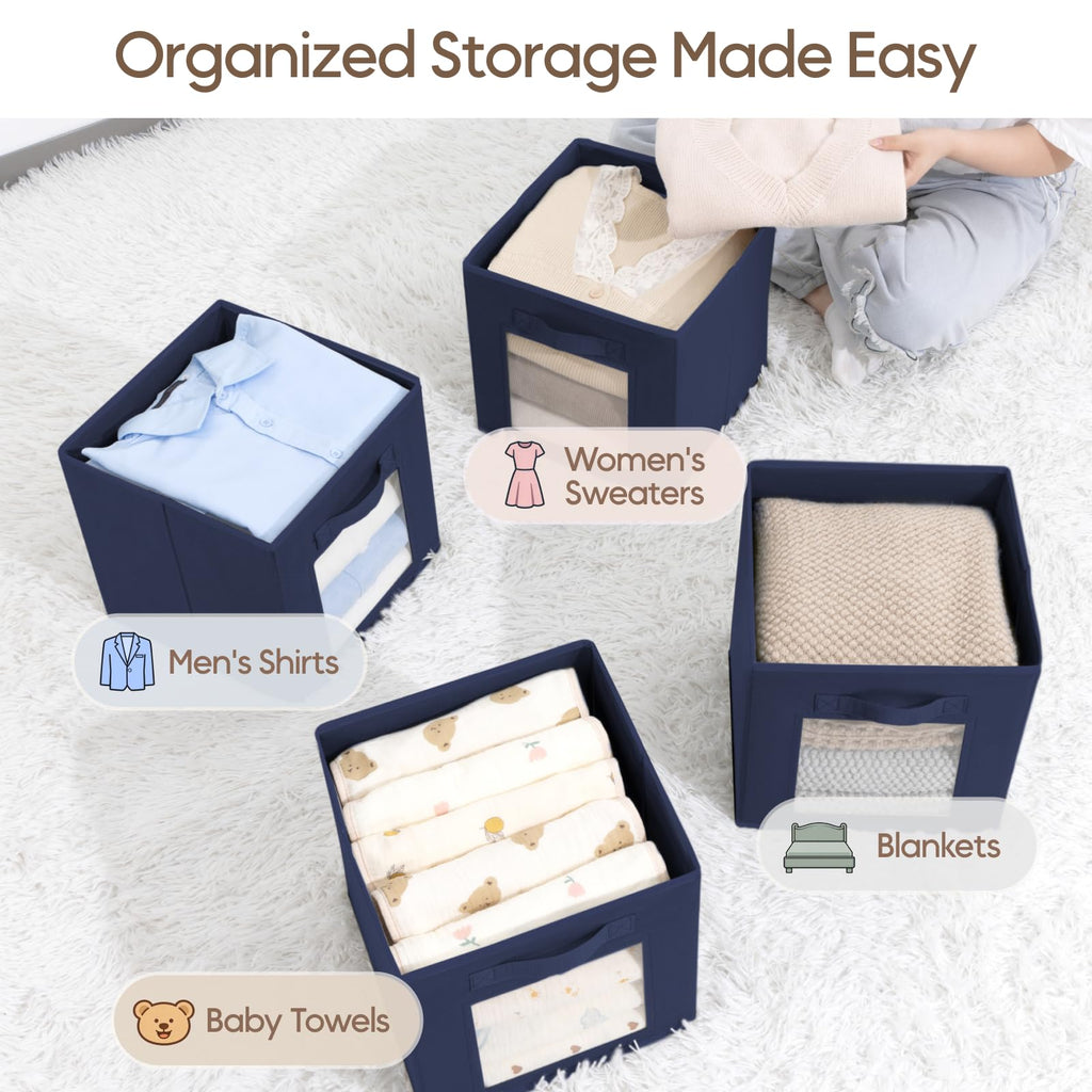 Homsorout Storage Cube 11 Inch - Cube Storage Bins with Window, Closet Storage Baskets with Handle, Fabric Bins for Closet, Shelves, Toys, Clothes, Set of 6, Grey