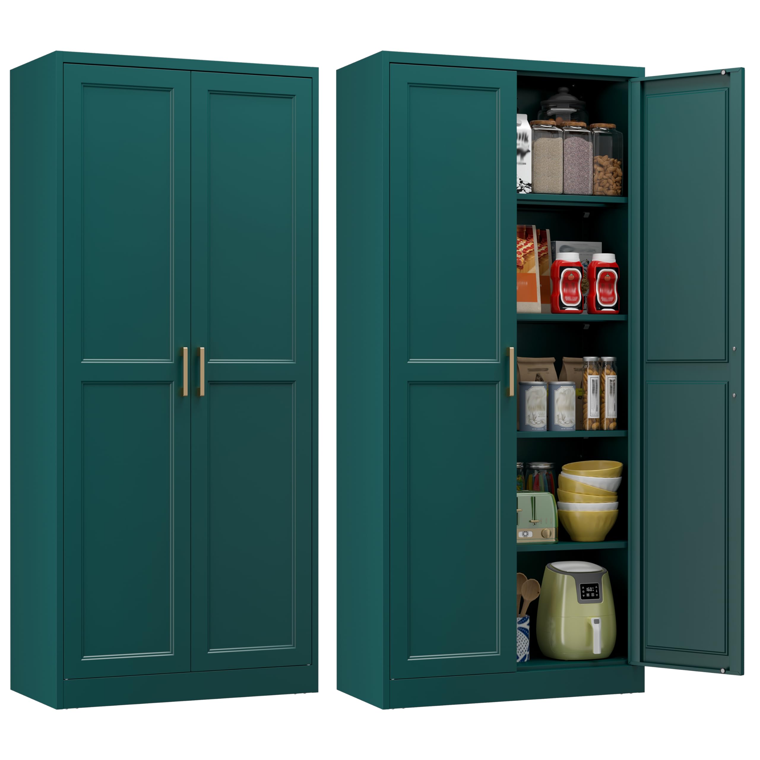 Polup White Kitchen Pantry Cabinet, 71 Inch Tall Metal Storage Cabinet with Doors and Shelves, Pantry Cabinets for Kitchen Storage, Freestanding Cupboard for Living, Dining Room, Assemble Required