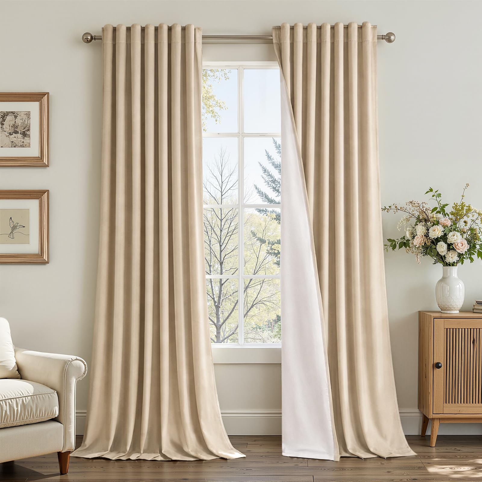 Topfinel Olive Green Velvet Blackout Curtains 84 Inches Long, Soundproof Room Darkening Dark Green Forest Green Thermal Insulated Boho Elegant Moody Back Tab Curtains for Living Room Bedroom 2 Panels