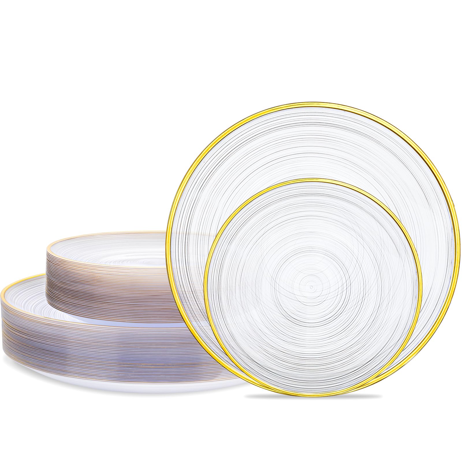 Morejoy 60Pcs Brown Plastic Plates,Brown Disposable Plates With Gold Rim, Gold Party Dinnerware Set Include 30 Dessert plates,30 Dinner plates for Party & Wedding