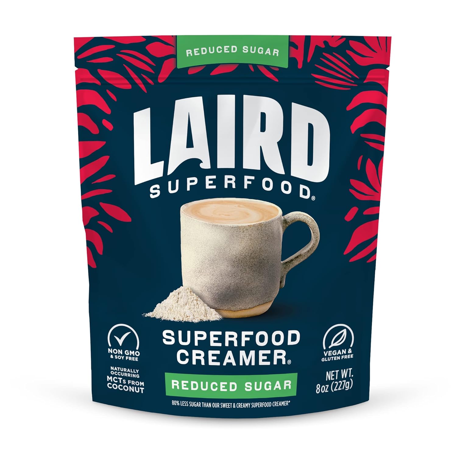 Laird Superfood Non-Dairy Coconut Powder Creamer - Sweet & Creamy + Adaptogens - Superfood Creamer with Functional Mushrooms - Non-GMO, Vegan, 8 oz. Bag, Pack of 1