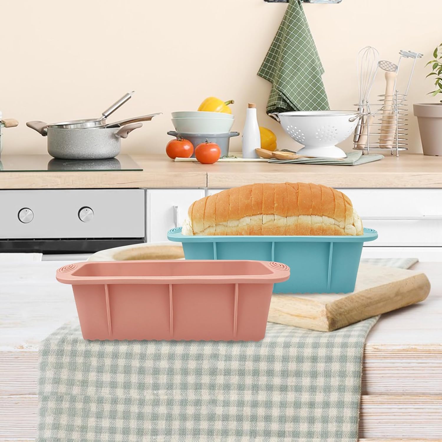 Silicone Bread Loaf Pan, 2 PCS Rectangular Non-Stick Baking Mold Pans for Oven, Bread, Cake, Easy Release