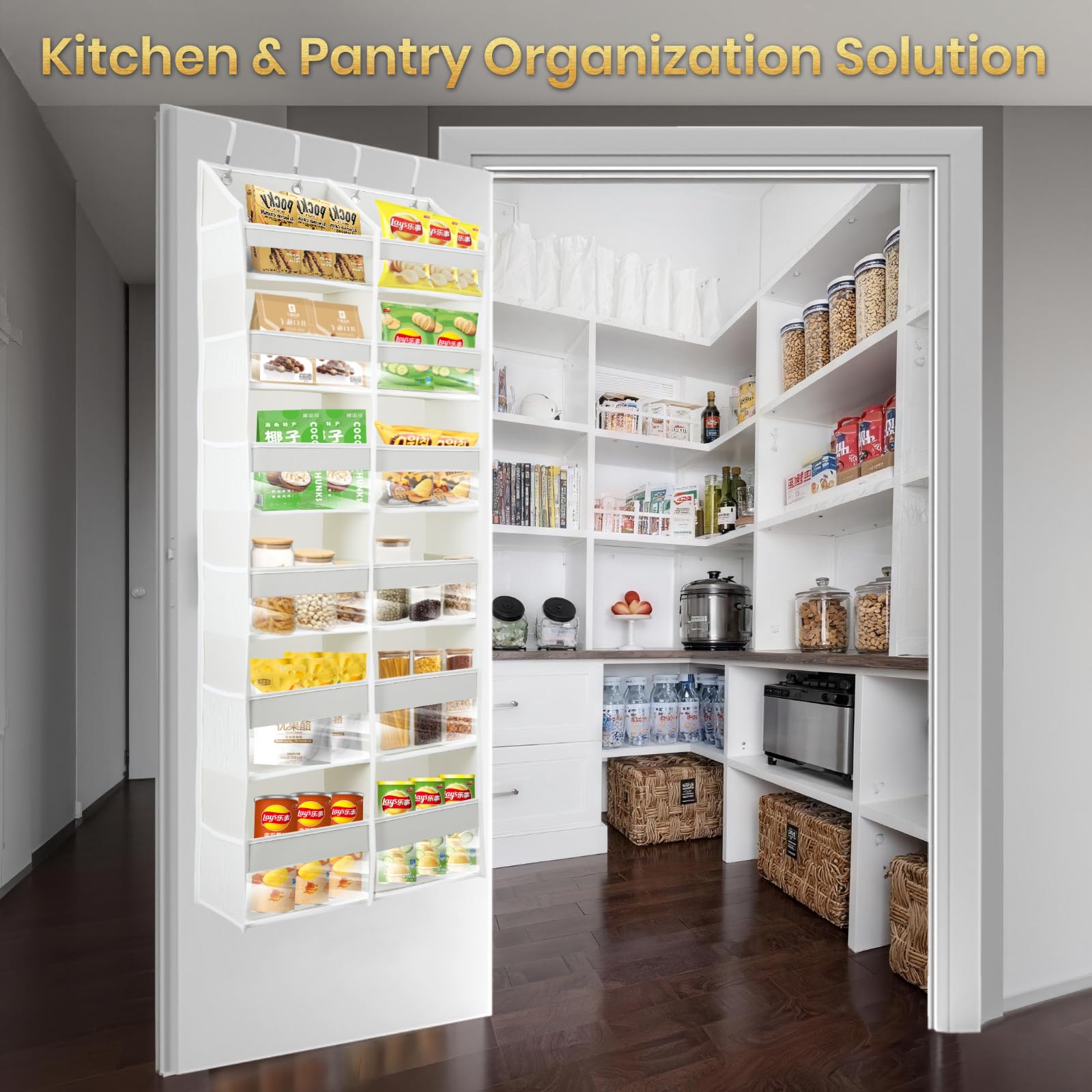 HOMELUX THEORY UPGRADED 6 Tiers Over The Door Organizer Hanging - 100D EXTRA THICK & 50lbs HUGE CAPACITY, 12 Side Mesh Pockets Over The Door Shoe Organizer, Hanging Closet Organizer (Ivory, 1pc)