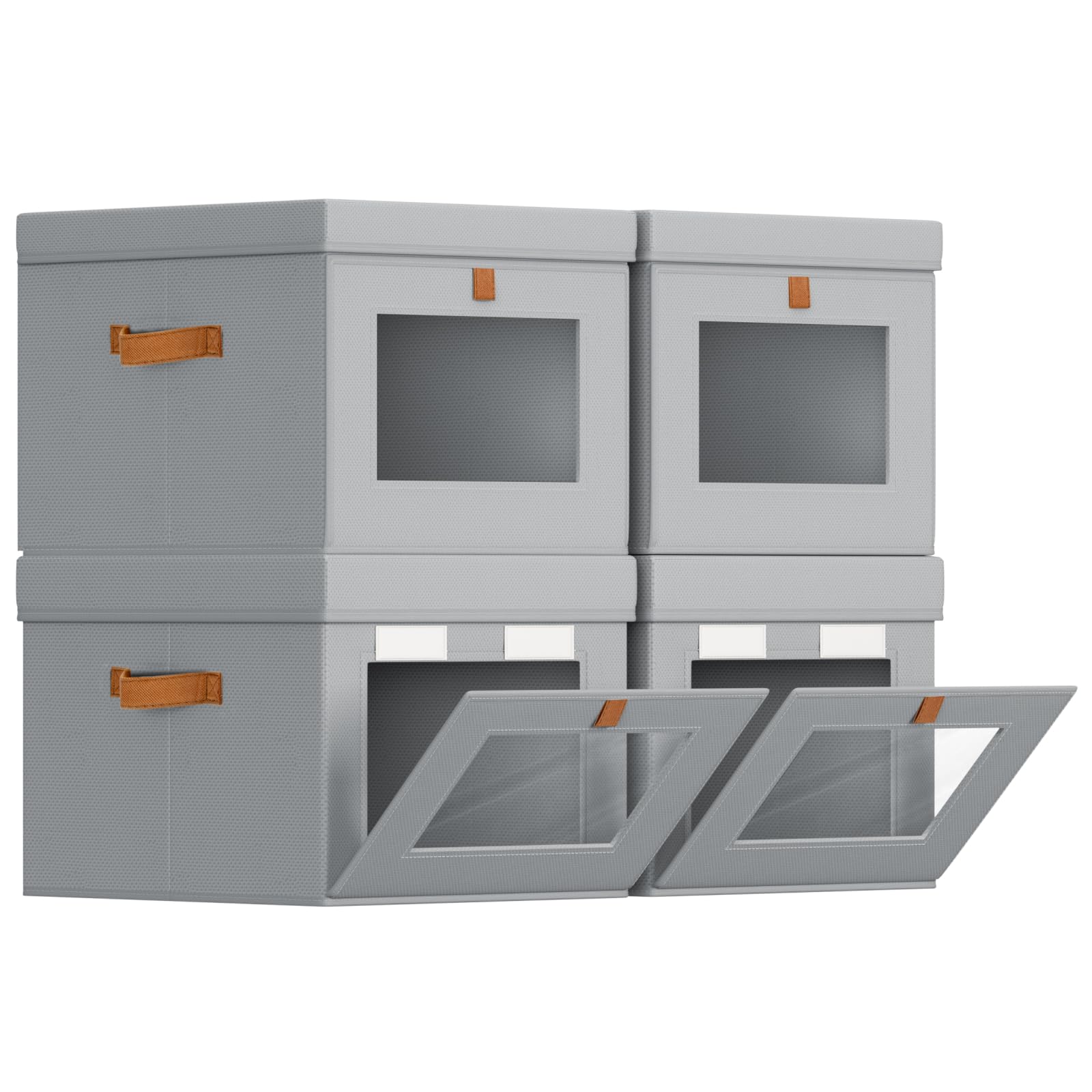Homsorout Large Storage Bins with Lids - Front Opening Fabric Storage Bins, Flap Closet Organizer with Handles, Collapsible Boxes with Lid, Decorative Basket for Home, Dorm, 2 Pack, Beige