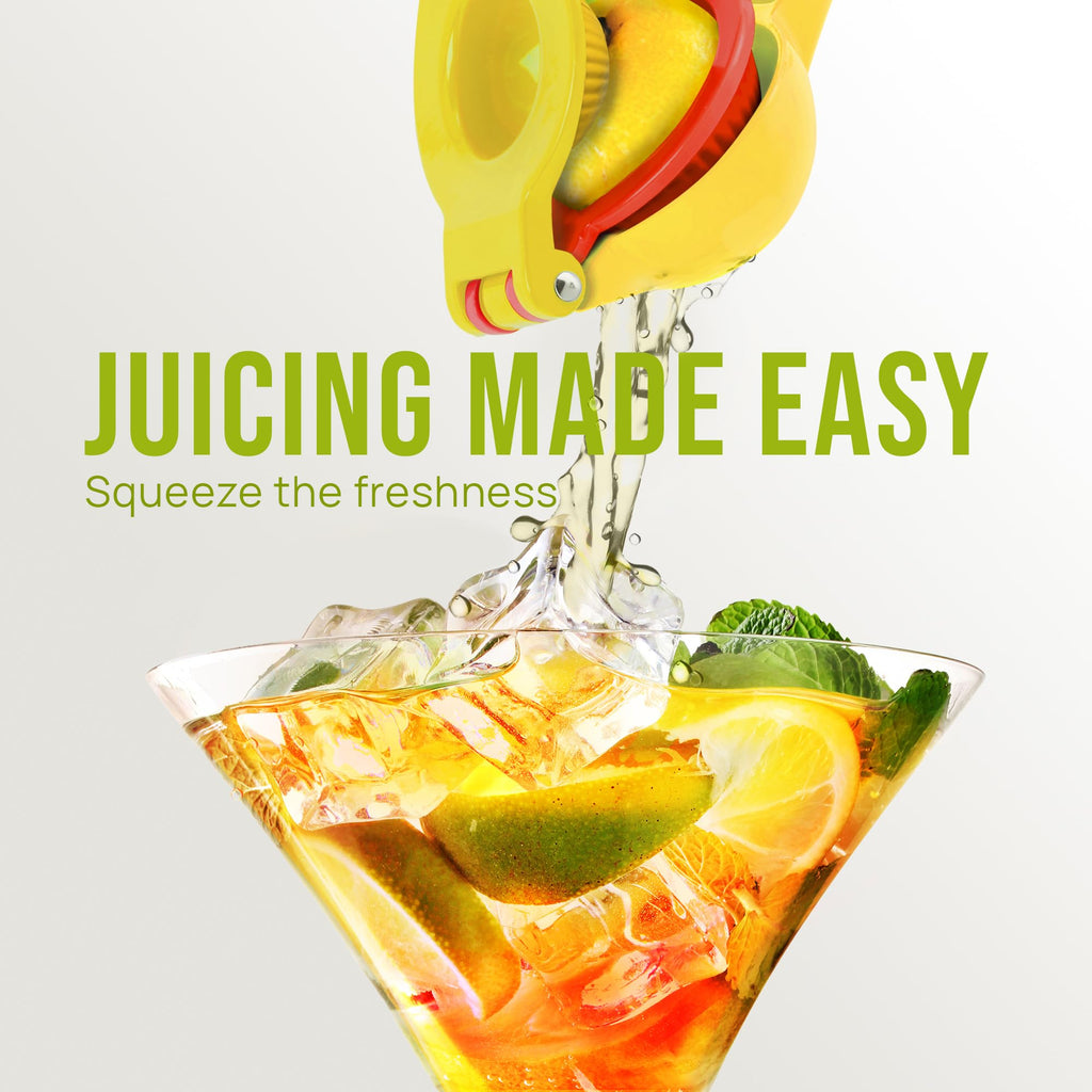 Zulay Kitchen Metal 2-in-1 Lemon Squeezer - Sturdy Max Extraction Hand Juicer Lemon Squeezer Gets Every Last Drop - Easy to Clean Manual Citrus Juicer - Easy-Use Lemon Juicer Squeezer - Yellow/Green