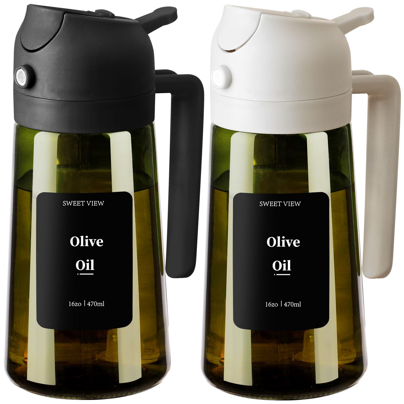 SWEET VIEW Olive Oil Dispenser and Oil Sprayer – 16oz/470ml Glass Light-Proof Oil Pourer for Kitchen, Air Fryer, Cooking, Salad, and BBQ