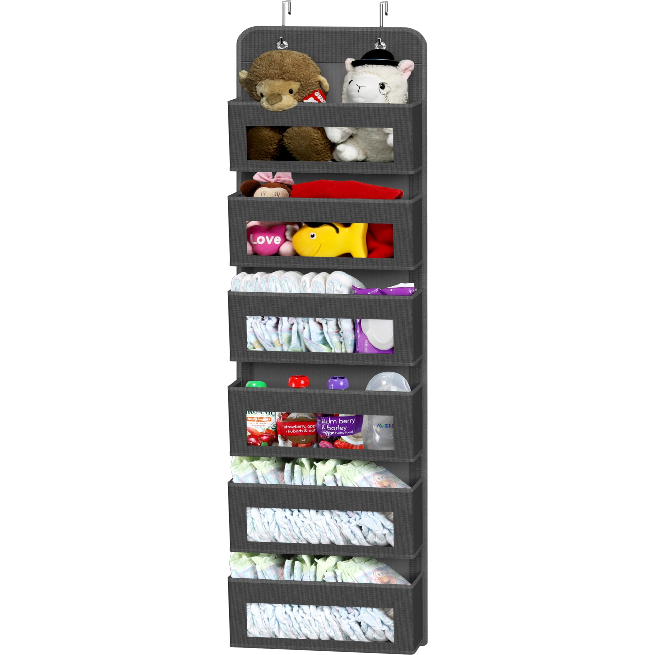 Simple Houseware 6 Clear Window Pocket Over Closet Door Storage Hanging Organizer for Bedroom, Bathroom, Pantry, Beige