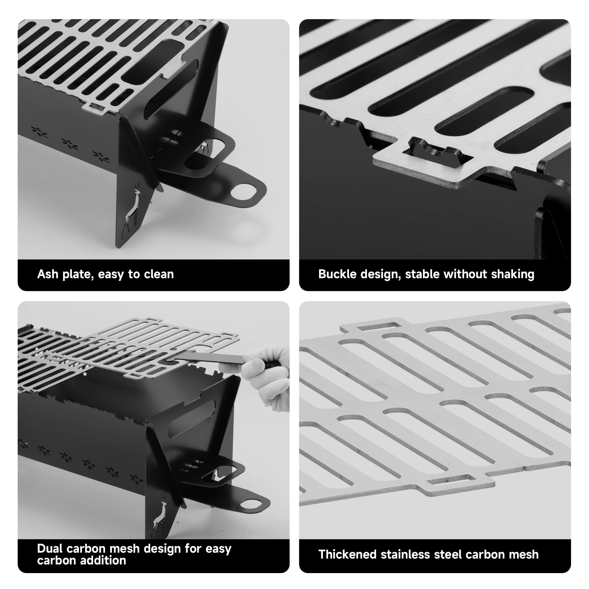 WILLBBQ Charcoal Grills Quality Portable Detachable Folding,Skewers Campfire Grill,Hibachi Backpacking BBQ Grill,Easy Portability For Outdoor Barbecues Camping Picnics Garden Party(15.8x8.5x7.5 inch)