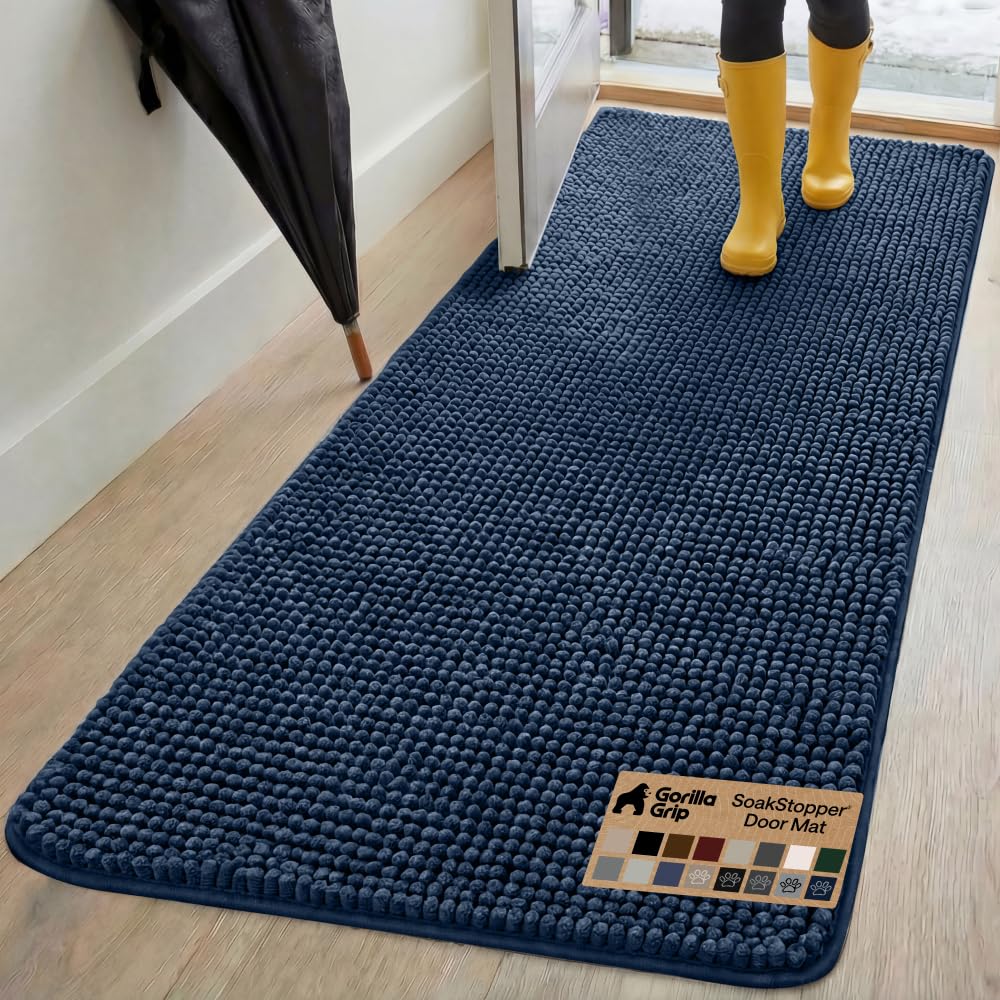 GORILLA GRIP SoakSTOPPER Dog Door Mat, Machine Washable Rug Absorbent Doormat Captures Moisture Mud Dirt, Quick Dry Soft Chenille Entryway Rugs Indoor Entrance Mats for Dog Paws, 24x17 Grey