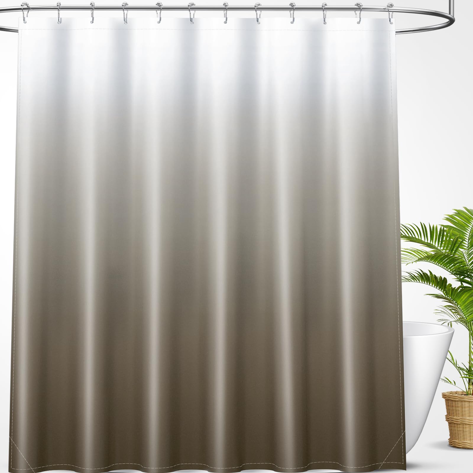 OLANLY Luxury Black and Grey Ombre Shower Curtain Sets with 12 Hooks, Waterproof and Washable Decorative Shower Curtains for Bathroom, 72x72 Inches