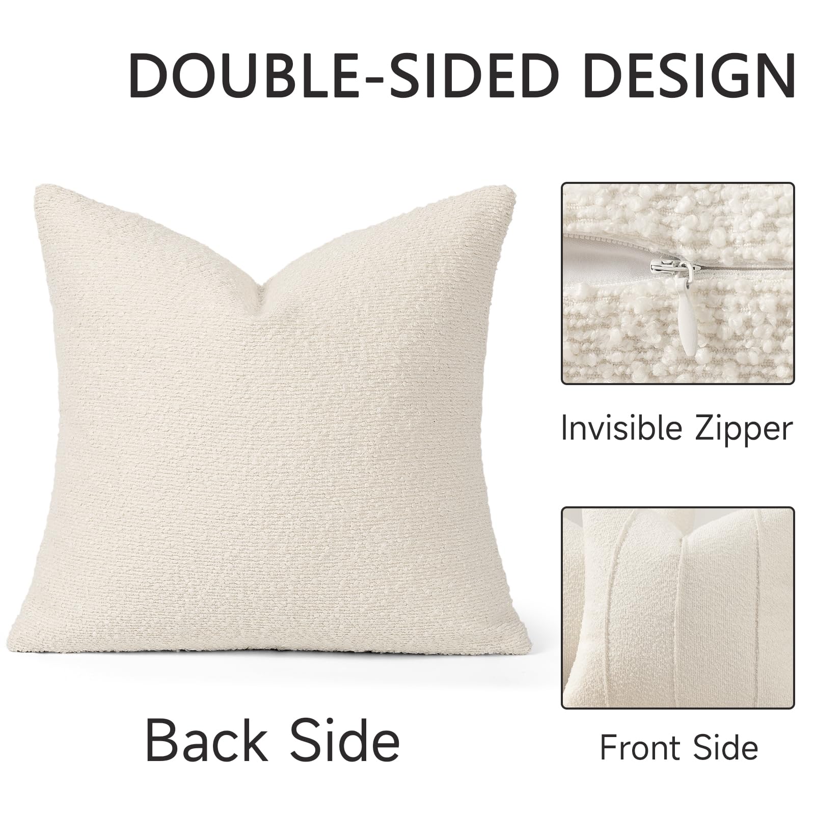 YCOLL Textured Boucle Throw Pillow Covers 20x20 Pack of 2 - Soft Neutral Striped Cushion Covers, Cozy Accent Decorative Pillow Covers for Couch, Sofa, Bed, Living Room (Beige)