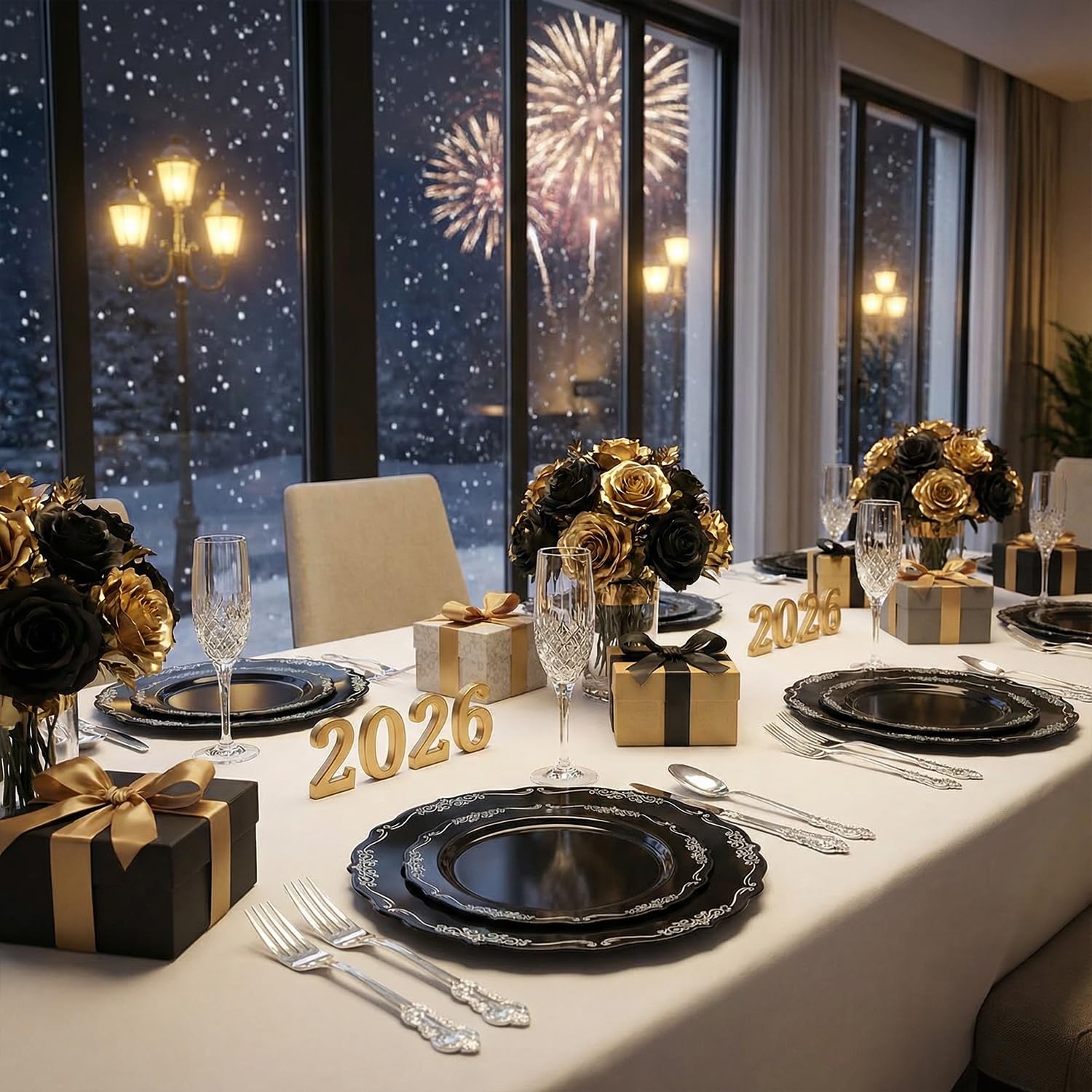 DaYammi 150Pcs Ivory Plastic Plates with Gold Rim,Disposable Plastic Plates Include 30 Dinner Plate,30 Salad Plate,30 Forks,30 Spoons,30 Knives,Ivory and Gold Plates for Party,Wedding,Mother's Day
