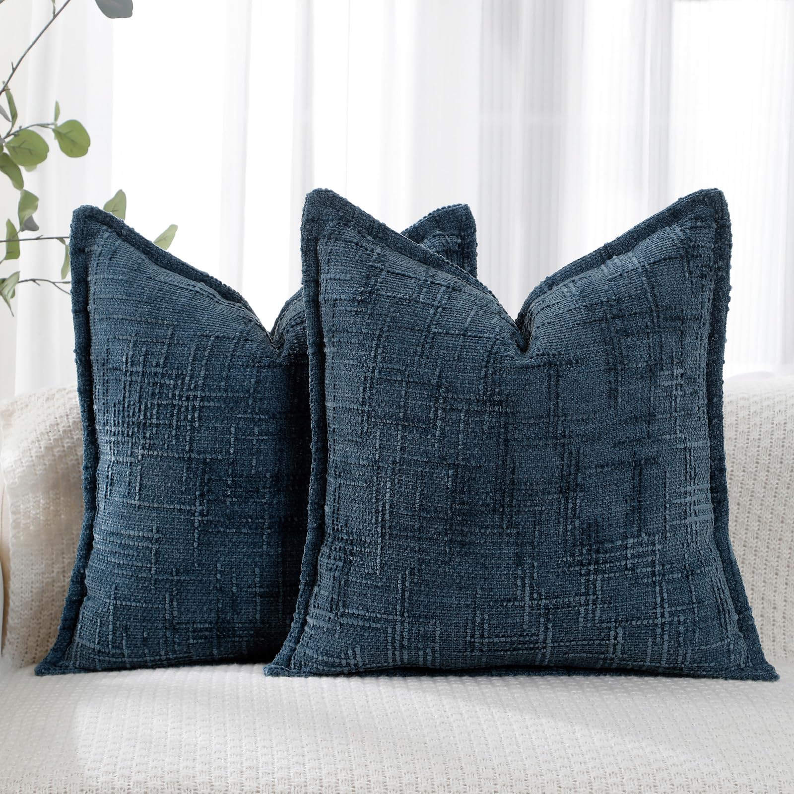 HPUK Decorative Throw Pillow Covers Set of 4 Square Couch Pillows Linen Cushion Cover for Couch Sofa Living Room, 18"x18" inches, Blue