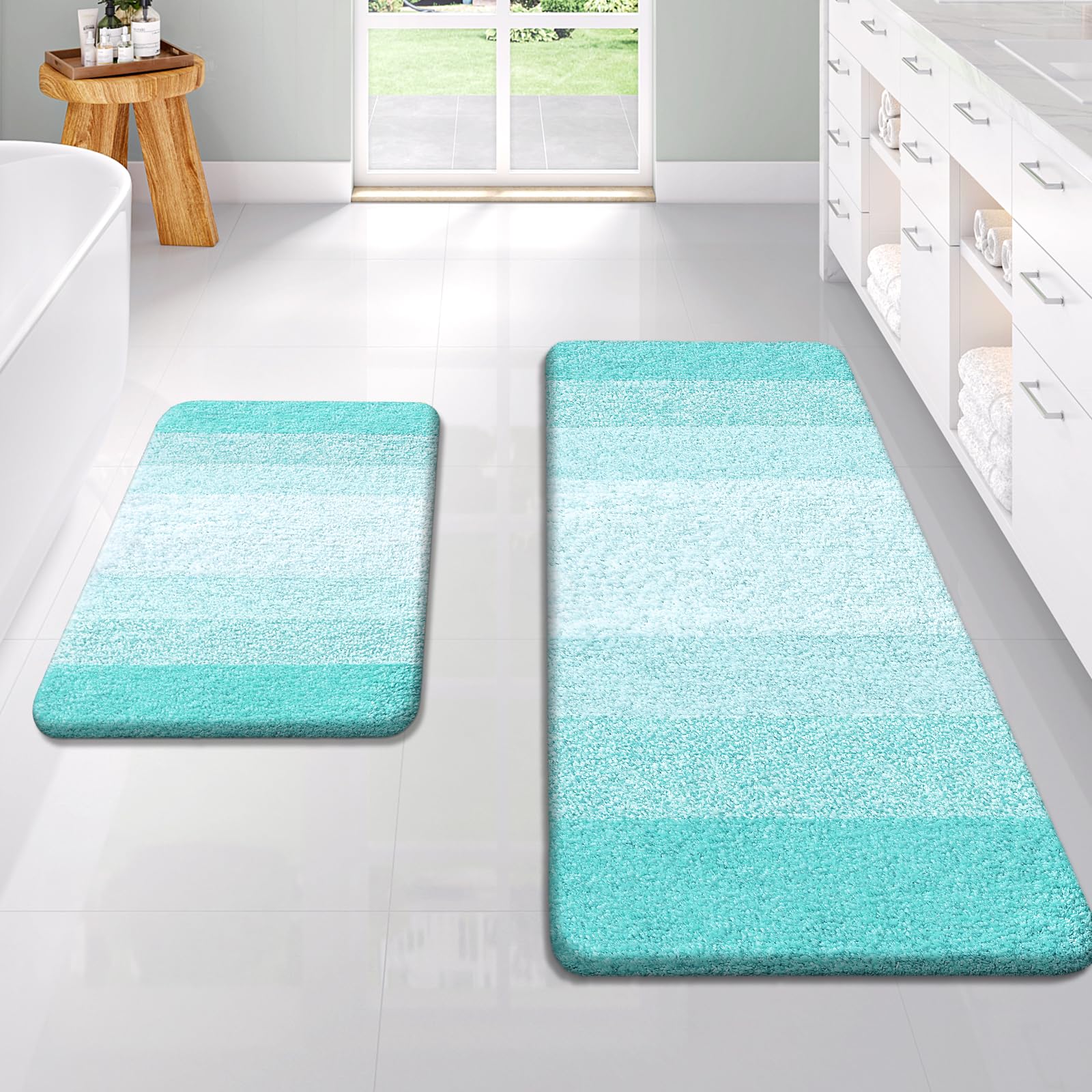 OLANLY Bathroom Rug Set 2 Piece, Soft Absorbent Microfiber Bath Mats and U-Shaped Contour Toilet Rug, Non-Slip, Machine Wash Dry, Plush Shaggy Bath Mats for Bathroom (24"x16"+24"x20", Grey)