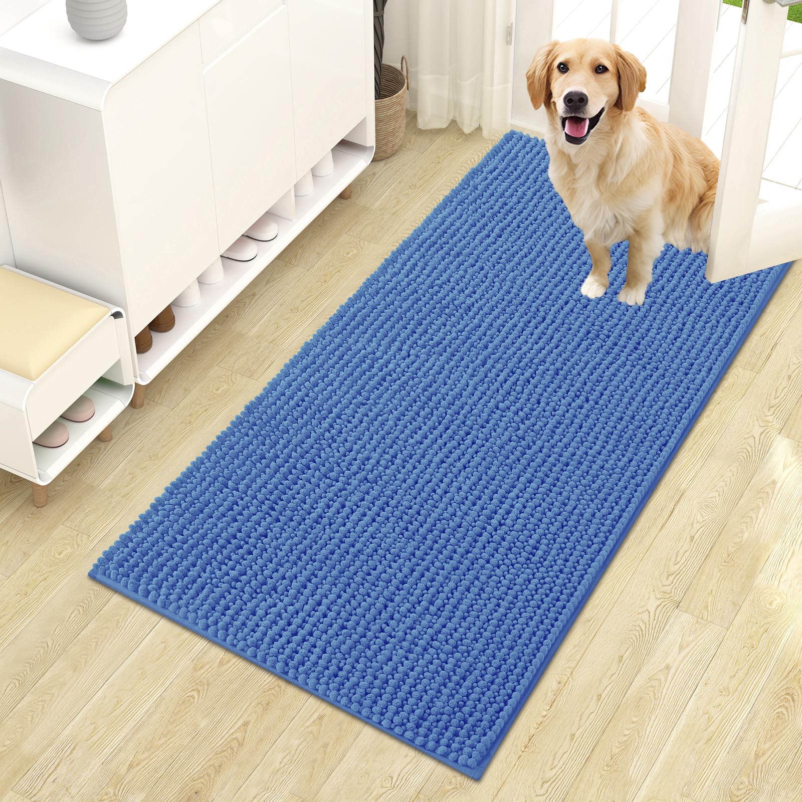 OLANLY Dog Door Mat for Muddy Paws 30x20, Ultra Absorbent Chenille Mud Doormat, Non-Slip Washable and Dirt Trapping Doormat for Indoor Entryway, Quick-Dry Indoor Pet Bed Mats for Dogs, Grey