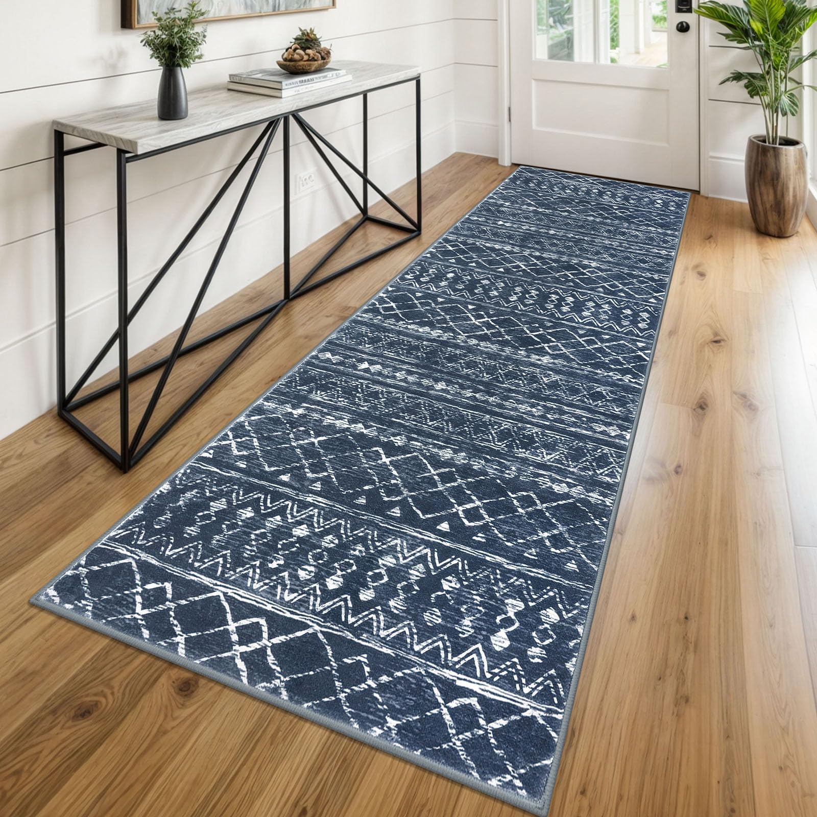 KUTA Washable Non-Slip Rugs for Entryway 2x3, Grey Moroccan Boho Small Area Rug, Ultra Soft Vintage Geometric Low-Pile Indoor Door Mat Floor Carpet for Indoor, Entrance, Kitchen, Bathroom, Bedroom