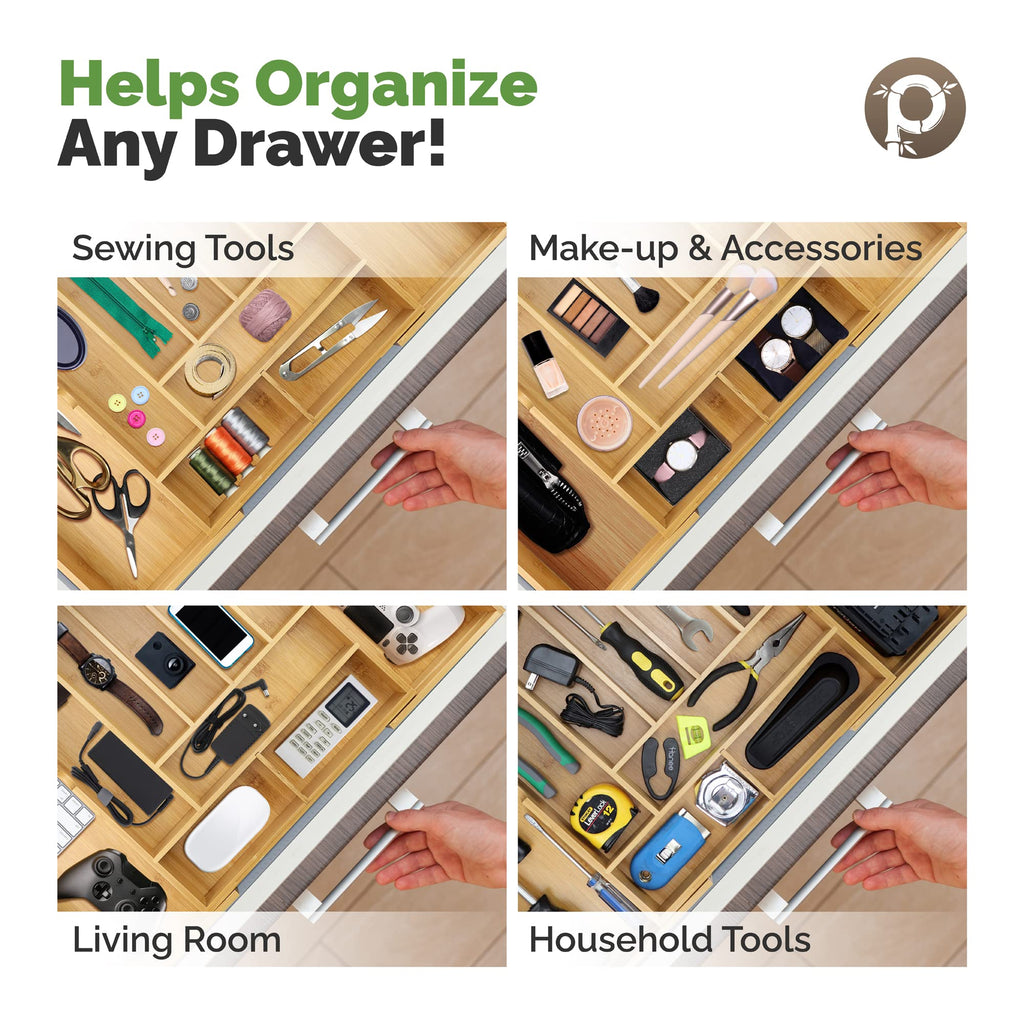 Silverware Organizer - Expandable Kitchen Drawer Organizer - Adjustable Kitchen Drawer Organizer for Utensils, Expandable to 22 Inches Wide, 10 Compartments, Silverware Tray for Drawer