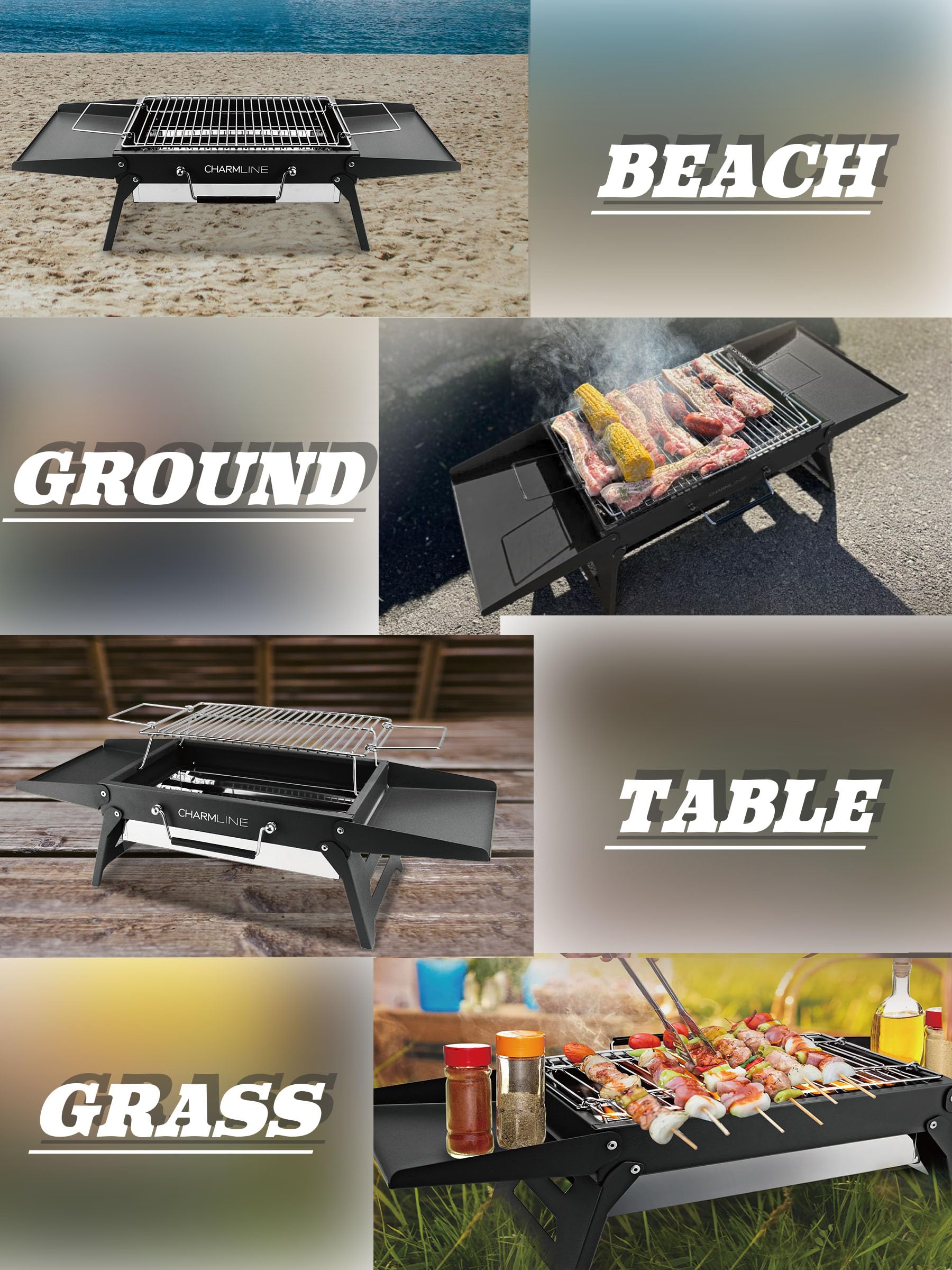 Charmline 14 x 9 inches Portable Charcoal BBQ Grill, Foldable Compact Camping Barbecue for 1–3 People, Ideal for Garden, Beach, Picnic & Tabletop Use, Green