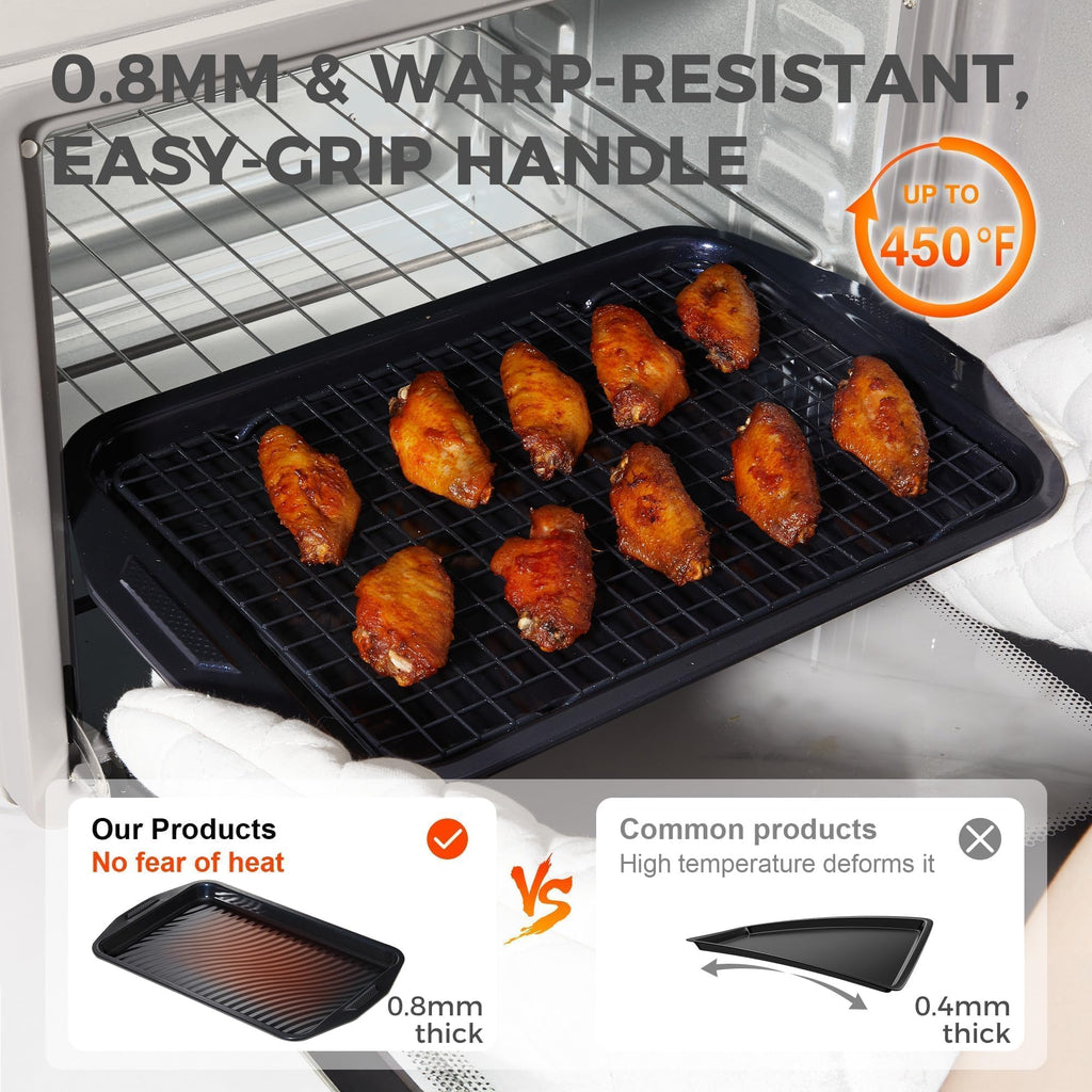 HONGBAKE 9-Piece Non Stick Baking Pans Set with Wave Texture for Reduced Oil, 0.8mm Thick Non Toxic Bakeware Sets, Includes Stackable Cookie Sheets for Oven Cooking, Cake Pan, Muffin Pan, Gold