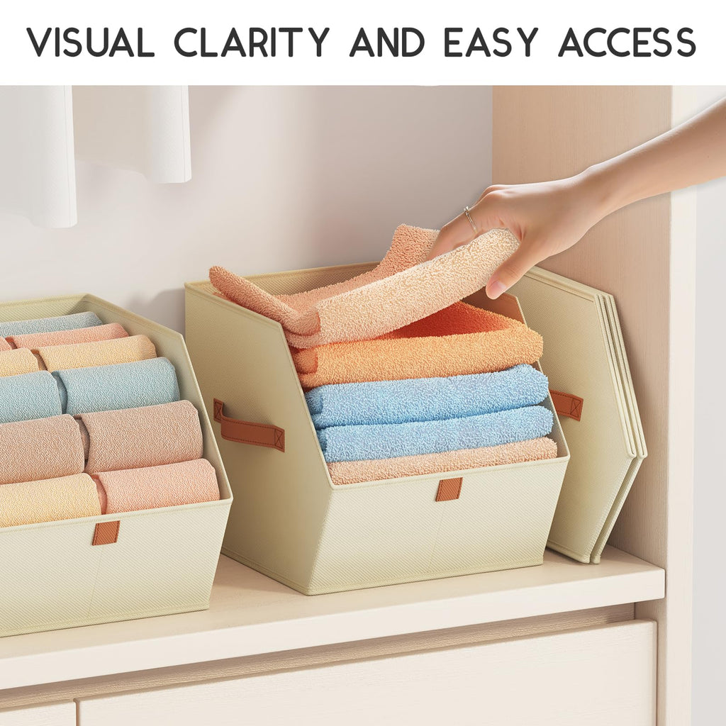 Homsorout Fabric Closet Storage Cubes - 6 Pack Square Storage Bins with Dual Handles for Clothes, Towels, Toys, Cube Storage Organizers for Bedroom, Nursery, Shelves, Closet, Small Spaces, Light Beige