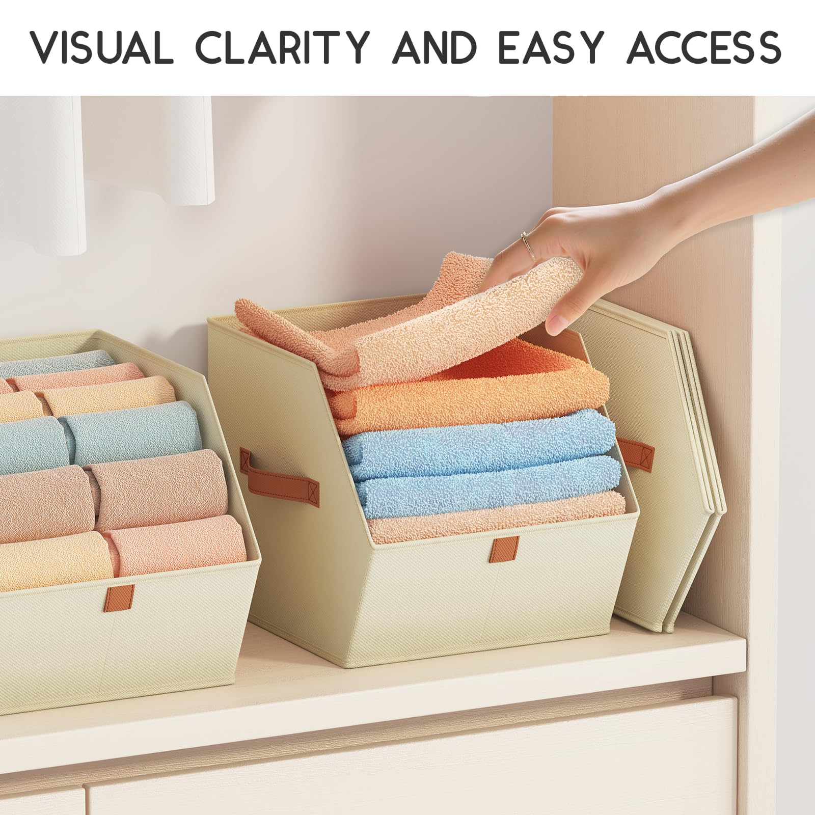 Homsorout Fabric Closet Storage Cubes - 6 Pack Square Storage Bins with Dual Handles for Clothes, Towels, Toys, Cube Storage Organizers for Bedroom, Nursery, Shelves, Closet, Small Spaces, Light Beige