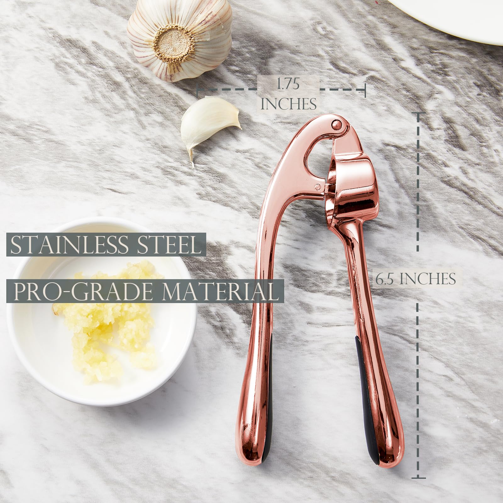 Kitessensu High Effective Garlic Press With Studs, Heavy Duty Garlic Mincer, Easy to Squeeze and Clean, Rust Proof & Dishwasher Safe, Ginger Crusher- Imperial Silver
