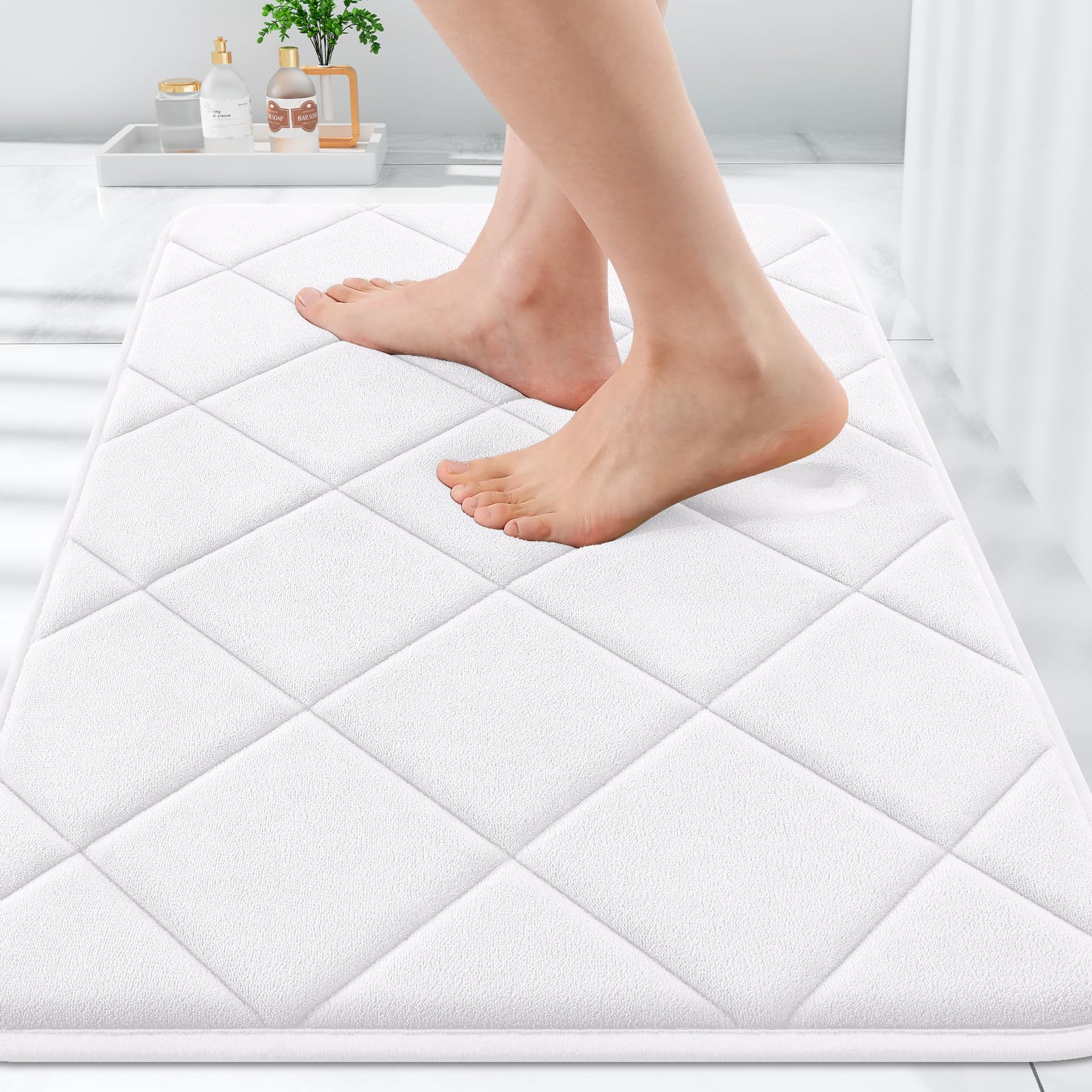 OLANLY Memory Foam Bath Mat 30x20, Ultra Soft and Absorbent Bathroom Rugs, Machine Washable, Comfortable Bath Carpet for Bathroom Floor, Tub and Shower, Black