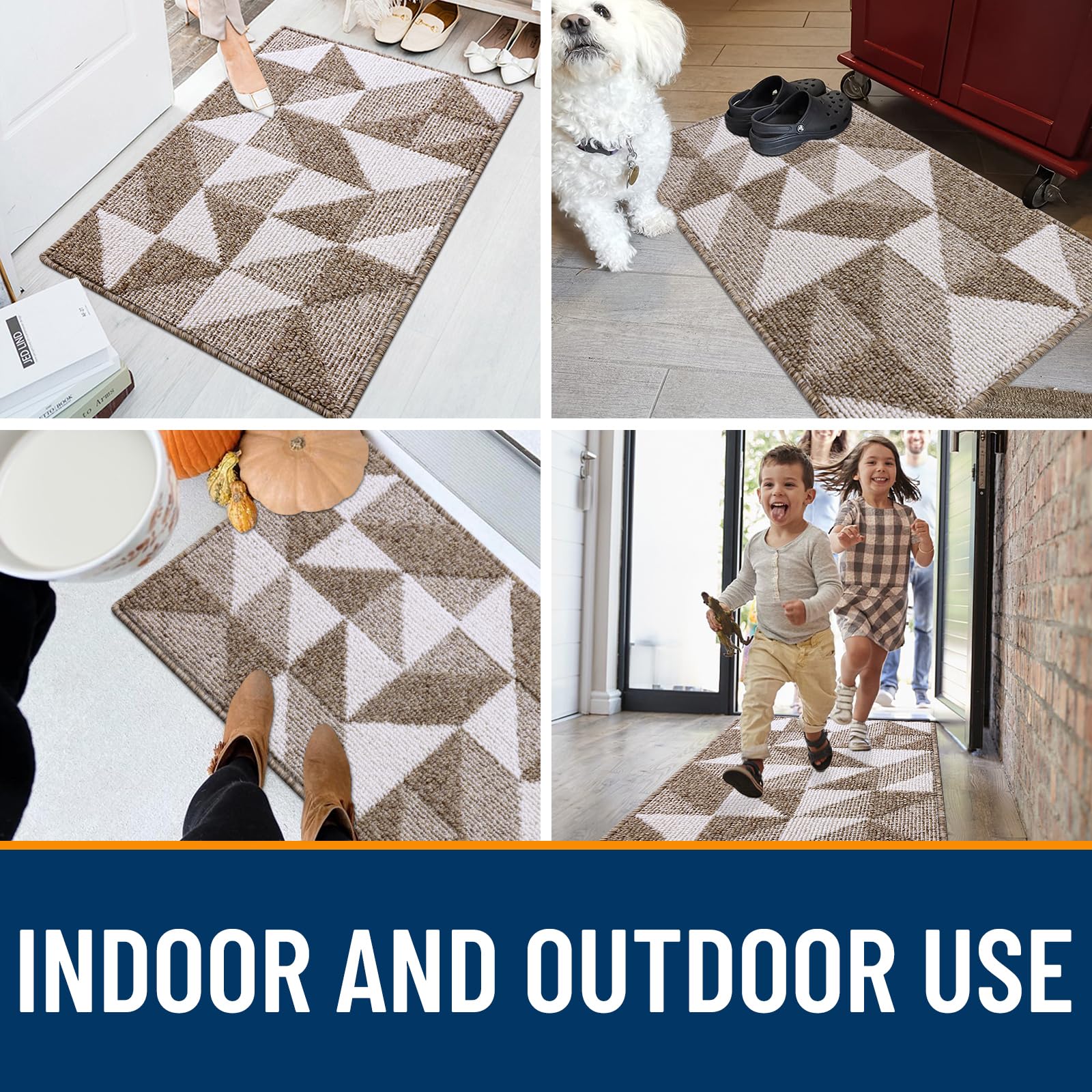 OLANLY Door Mat Indoor Entrance Washable 32x20, Odor-Free Low-Profile Front Back Geometric Doormat, Absorbent Resist Dirt Entry Carpet, Easy to Clean Sturdy Inside Floor Mats for Entryway, Black