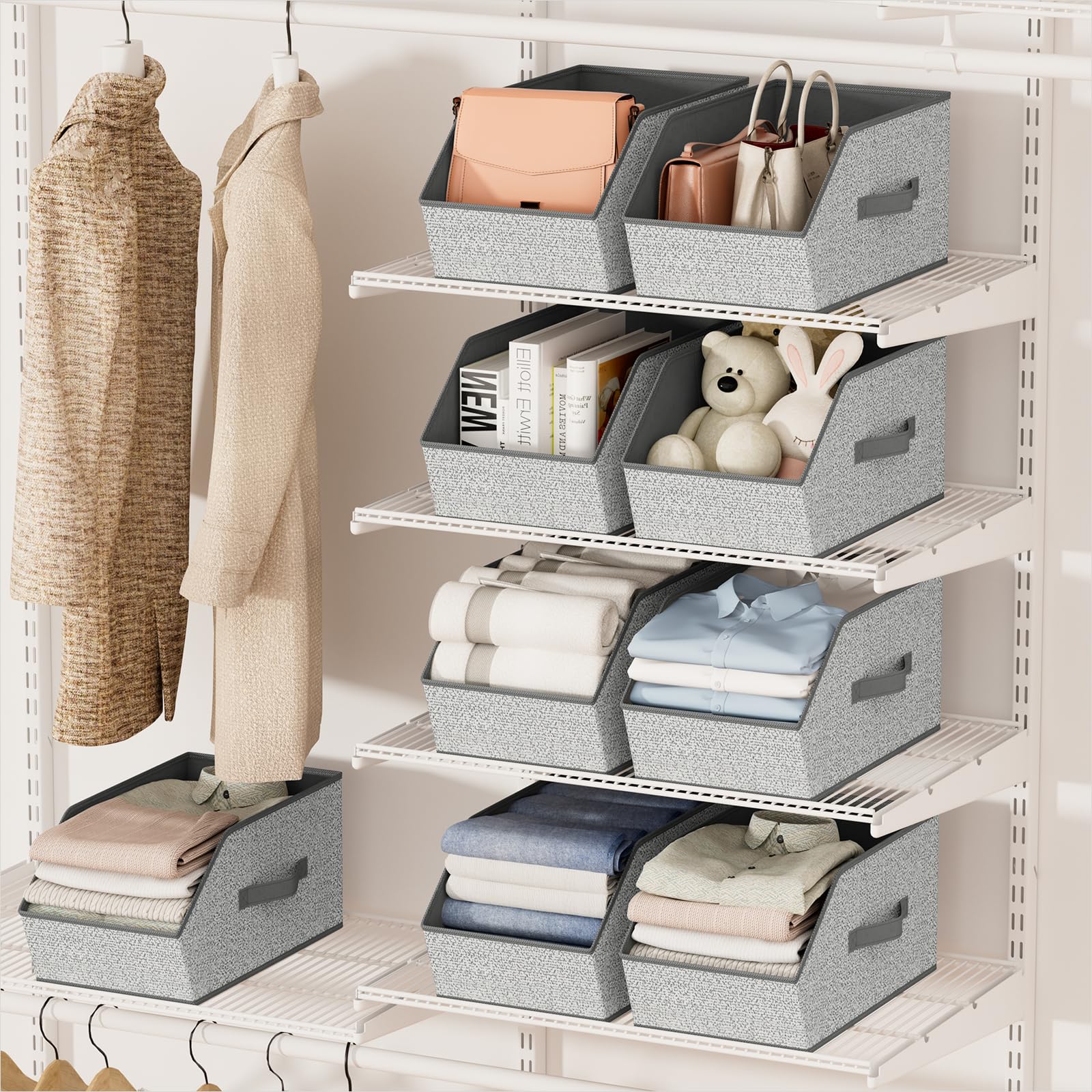 Homsorout Fabric Closet Storage Cubes - 6 Pack Square Storage Bins with Dual Handles for Clothes, Towels, Toys, Cube Storage Organizers for Bedroom, Nursery, Shelves, Closet, Small Spaces, Beige