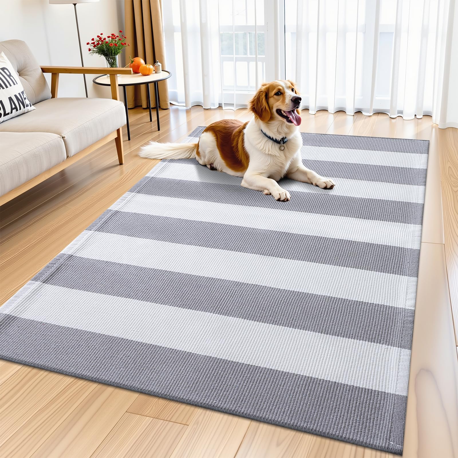 OLANLY Black and White Striped Rug 2'4" x 3'7" (27.5" x 43") – Washable Cotton Indoor Outdoor Doormat for Front Door, Entryway, Kitchen, Porch, Patio Decor