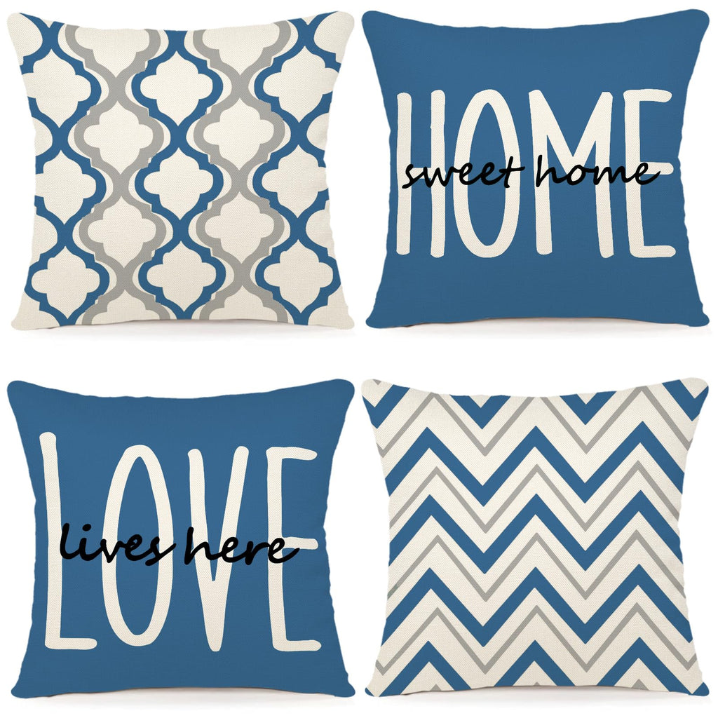 YCOLL Farmhouse Pillow Covers 18x18 Set of 4 Throw Pillow Covers Rustic Linen Decorative Pillows Square Cushion Covers for Couch Sofa Bedroom Home Decor