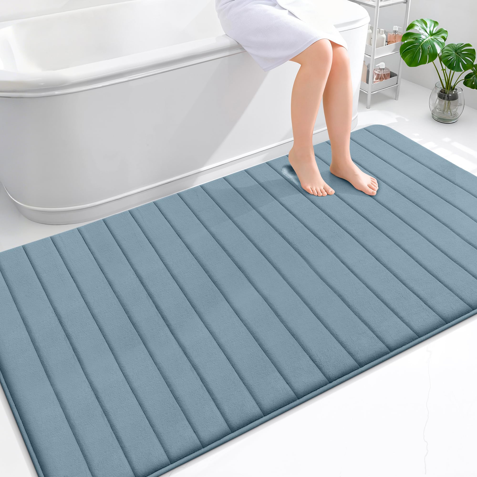 OLANLY Memory Foam Bath Mat 30x20, Super Soft Absorbent Bathroom Rugs, Quick Dry, Machine Washable Shower Floor Rugs, Bathmat Carpet, Bathroom Home Decor Accessories, Grey
