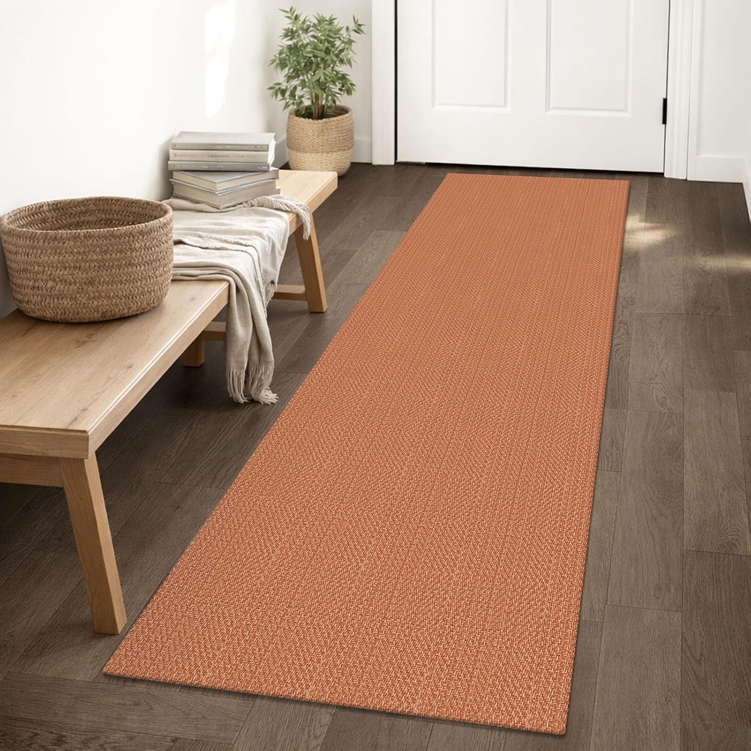 IOHOUZE Small Area Rug 2x3 Washable Woven Rugs for Entryway Non Slip Rubber Backed Kitchen Rugs Indoor Outdoor Doormat Throw Rug Floor Carpet for Entrance Front Door, Orange/Tan/Brown