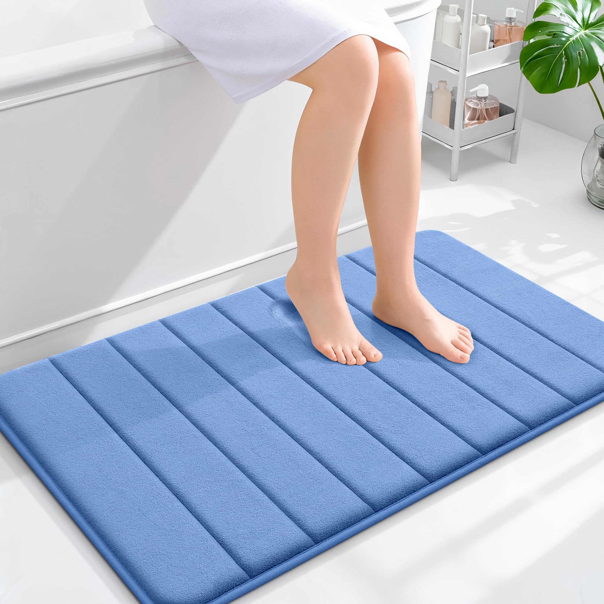 OLANLY Memory Foam Bath Mat 30x20, Super Soft Absorbent Bathroom Rugs, Quick Dry, Machine Washable Shower Floor Rugs, Bathmat Carpet, Bathroom Home Decor Accessories, Grey
