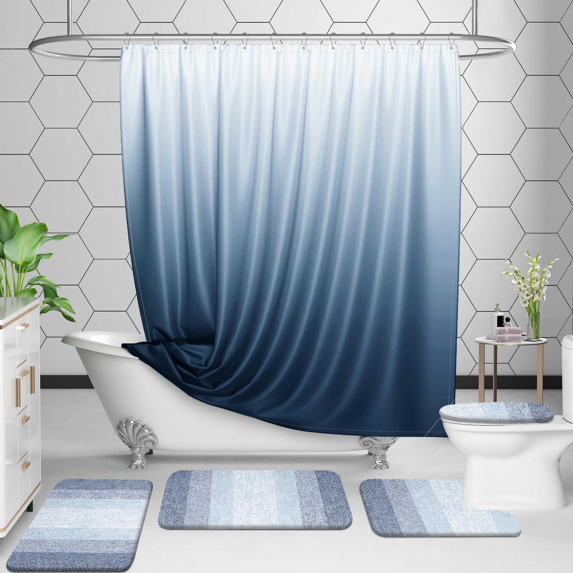 OLANLY Bathroom Rugs Sets 4 piece, Soft Microfiber Absorbent Bath Mat, U-Shaped Contour Toilet Mat and Toilet Lid Cover, Quick Dry, Machine Washable, Toilet Cover and Rug Set for Bathroom, Grey