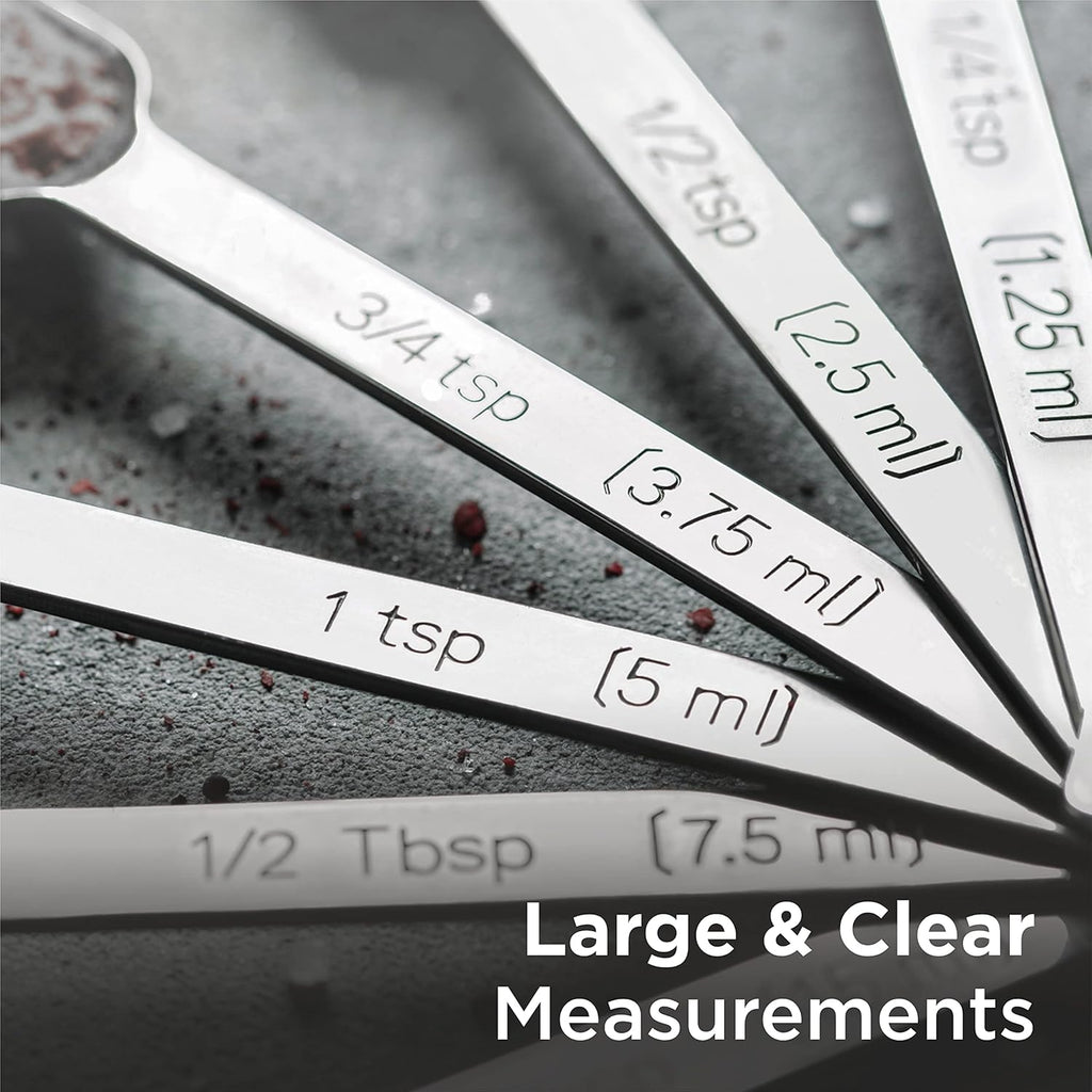 Deiss PRO Heavy Duty Stainless Steel Measuring Spoons for Cooking Spices Dry or Liquid Ingredients Fits in Spice Jar Adjustable Measuring Spoon Set of 7 Measuring with Leveler Measuring Spoons Set