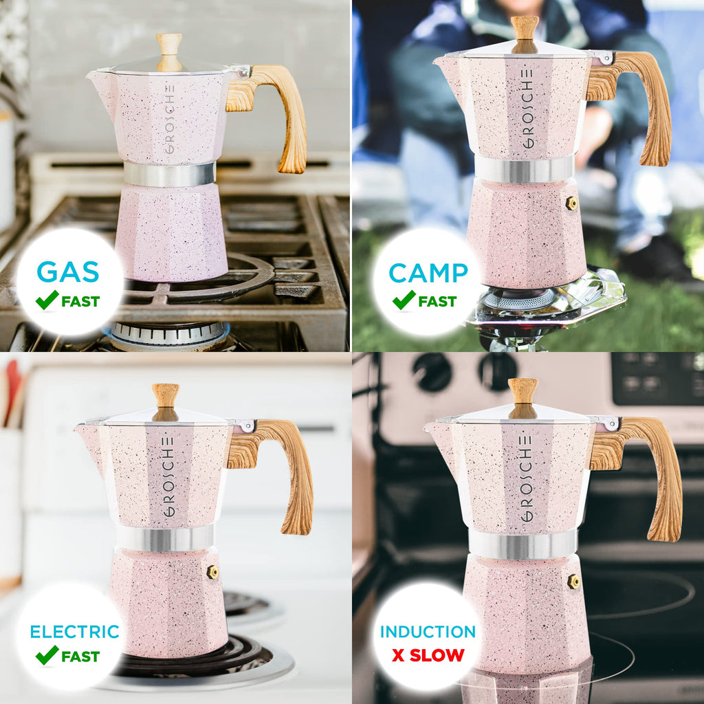 GROSCHE Milano Moka pot, Stovetop Espresso maker, Greca Coffee Maker, Stovetop coffee maker and espresso maker percolator (Grey, 6 cup)