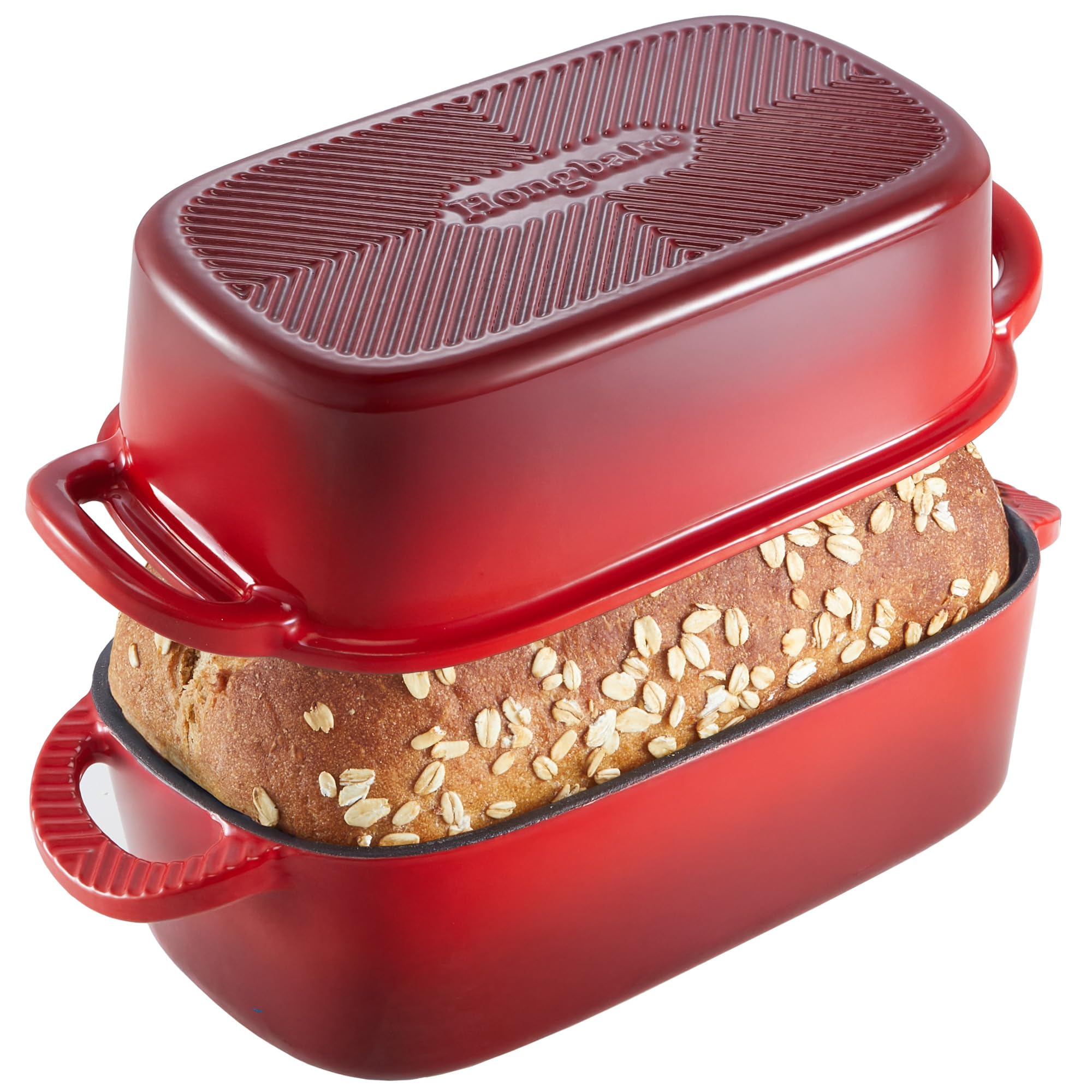 HONGBAKE Everline Collection 2 in 1 Enameled Cast Iron Loaf Pan with Lid, 9x5 Bread Pans for Baking Homemade Sourdough, Nonstick Large Banana Baking Tins, Even Heating Bread Dutch Oven, Blue