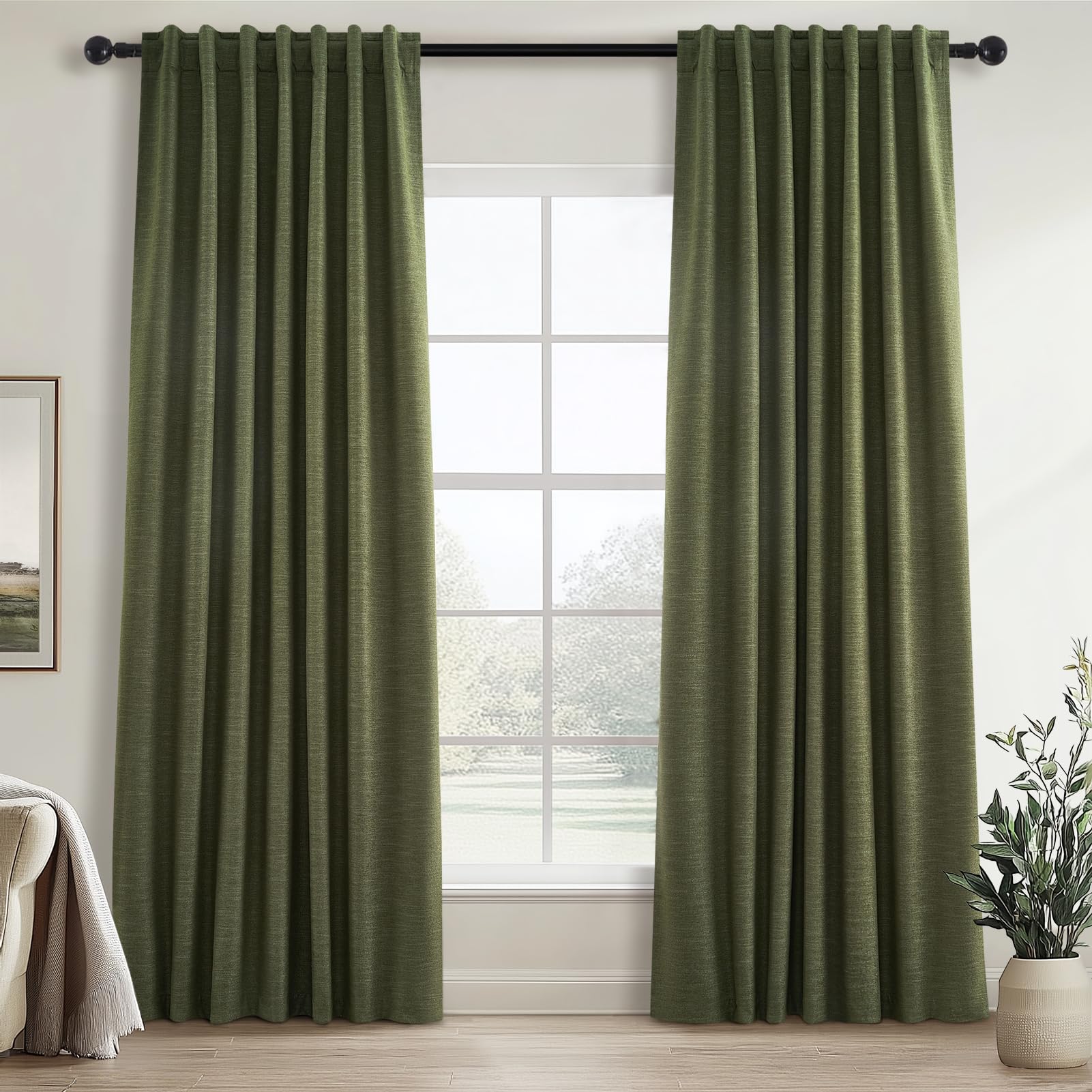 Topfinel Cream Linen Blackout Curtains 84 Inch Long for Bedroom Living Room, Ivory Pinch Pleat Back Tab Full Blackout Drapes Farmhouse Boho Curtains for Window, White Neutral Curtains 52" X 84" 7 FT