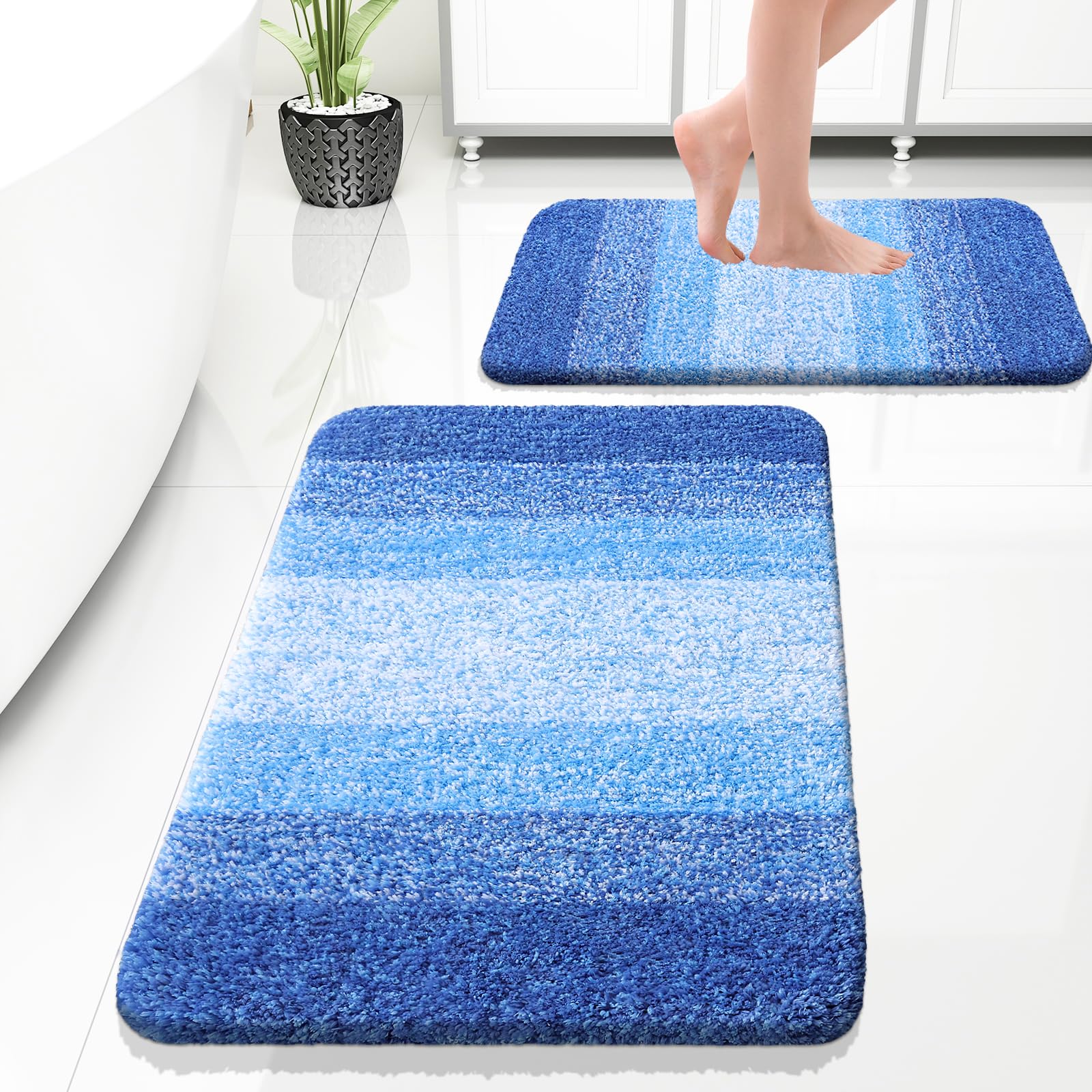 OLANLY Bathroom Rug Set 2 Piece, Soft Absorbent Microfiber Bath Mats and U-Shaped Contour Toilet Rug, Non-Slip, Machine Wash Dry, Plush Shaggy Bath Mats for Bathroom (24"x16"+24"x20", Grey)