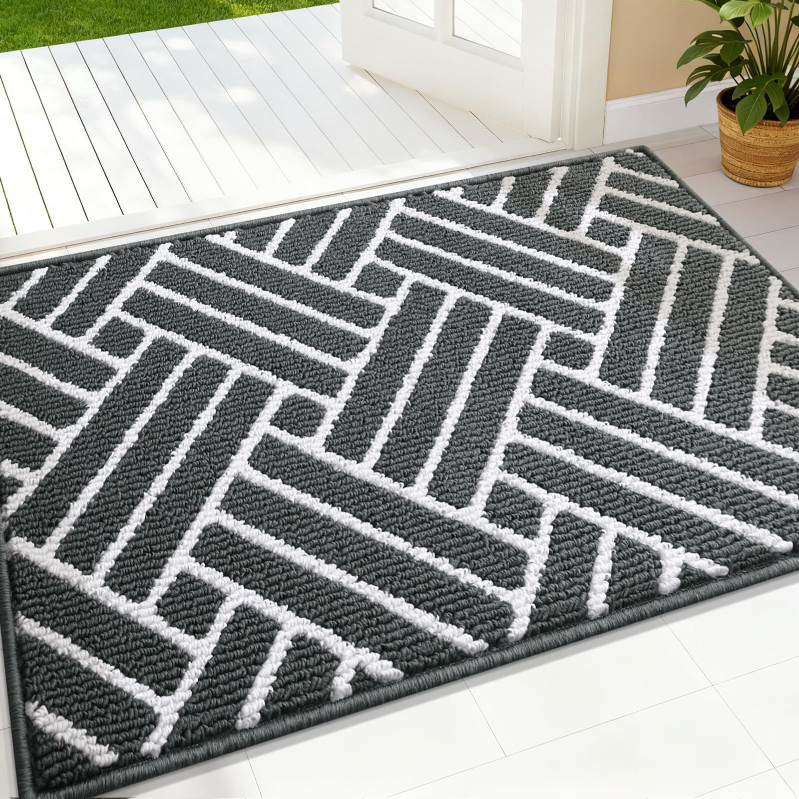 OLANLY Indoor Door Mat, 32x20 Inch, Dirt Resistant and Absorbent, Non-Slip Rubber Backing Floor Mats, Easy Clean Low-Profile Doormat for Entryway, Front Door, and Inside Entrance, Grey