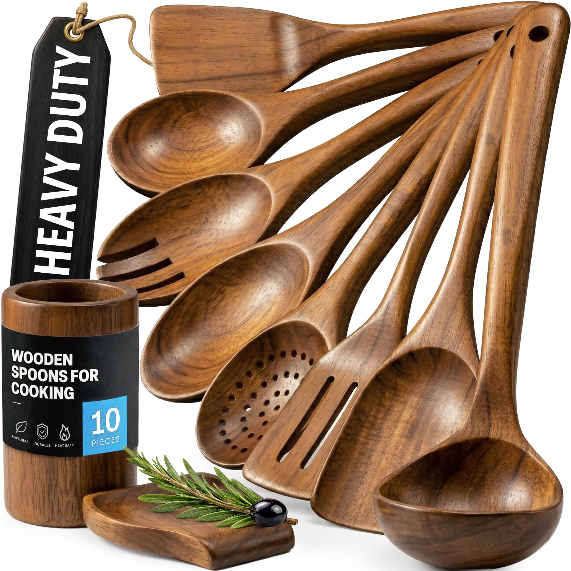Zulay Kitchen 6 Piece Wooden Spoons for Cooking – Natural Teak Wooden Utensil Set, Easy to Clean, Durable, Smooth with Comfort Grip - Non Toxic Wooden Cooking Utensil Sets