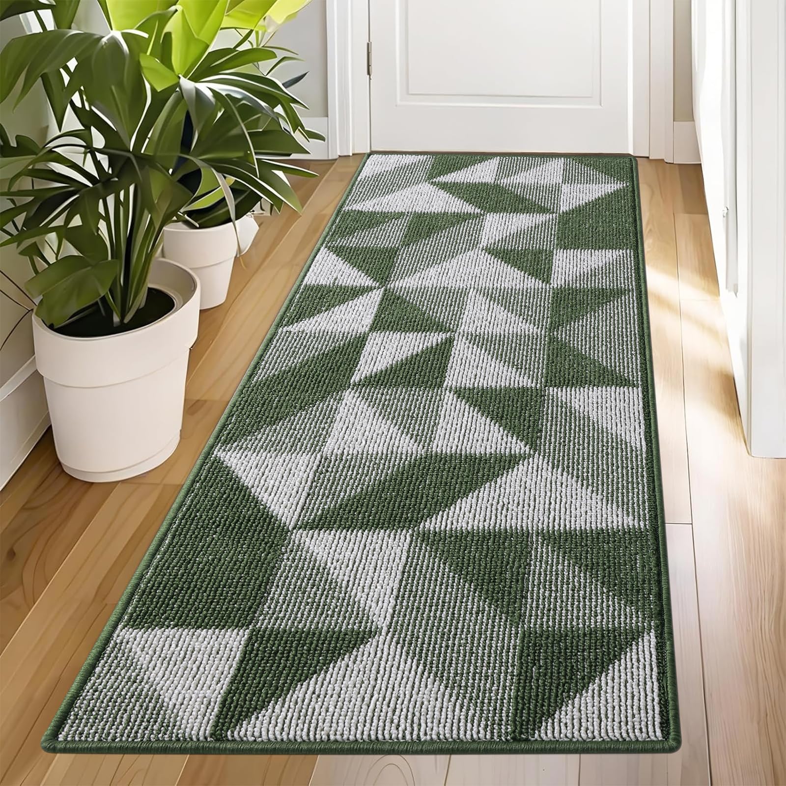 OLANLY Door Mat Indoor Entrance Washable 32x20, Odor-Free Low-Profile Front Back Geometric Doormat, Absorbent Resist Dirt Entry Carpet, Easy to Clean Sturdy Inside Floor Mats for Entryway, Black